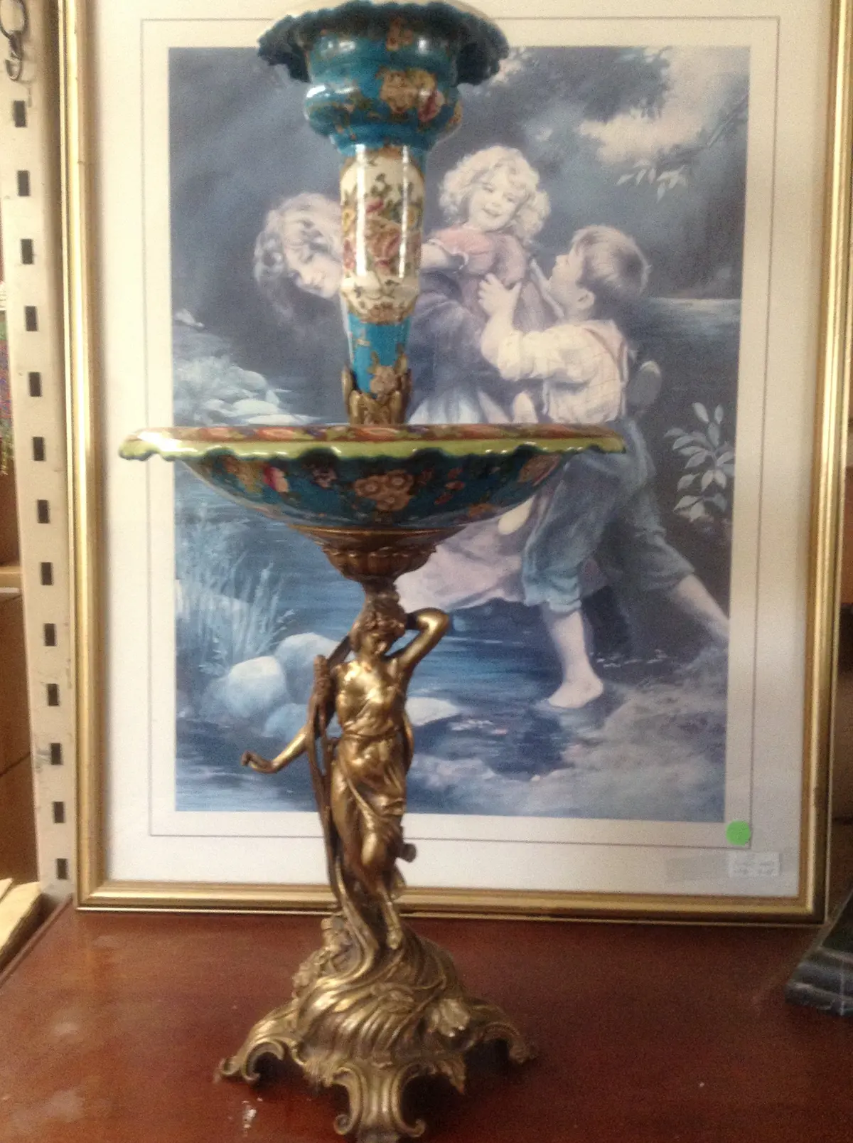 Sevres Porcelain - Blue French Style Fountain Dish W/ Gilt Bronze Ormolu Lady 1