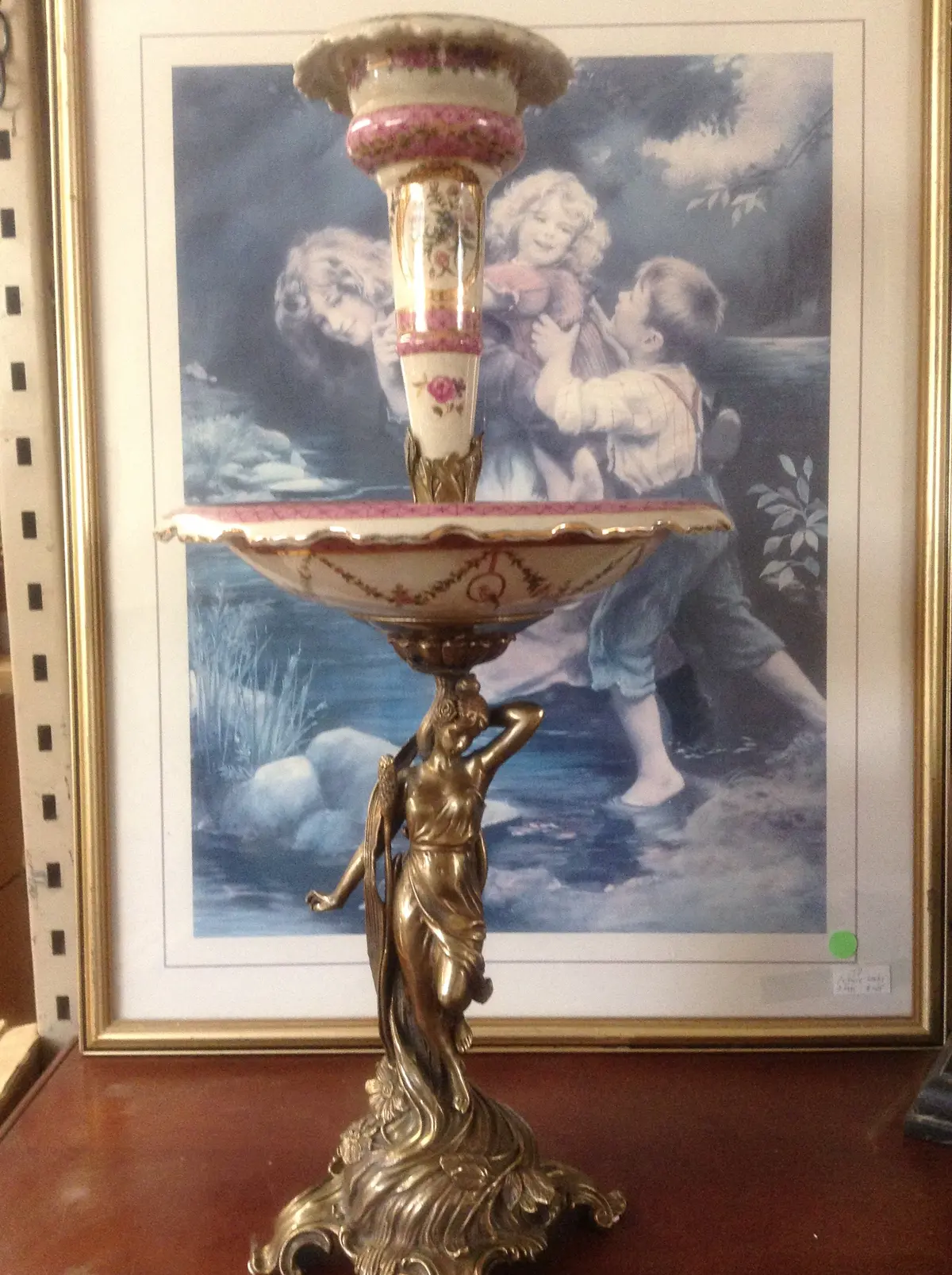 Sevres Porcelain - Pink French Style Fountain Dish W/ Gilt Bronze Ormolu Lady 1