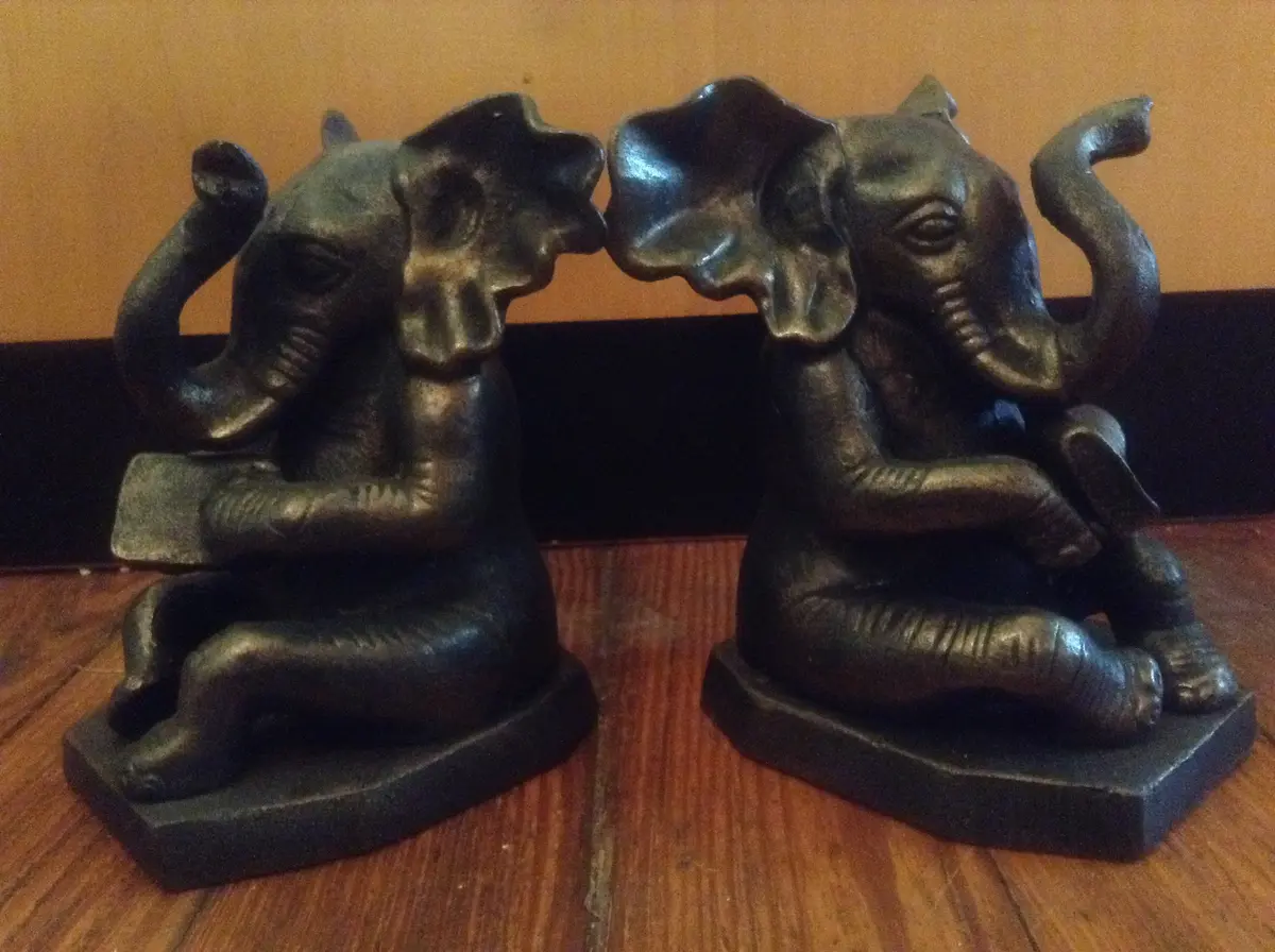 Bookends - Cast Iron Pair Heavy Elephant 1