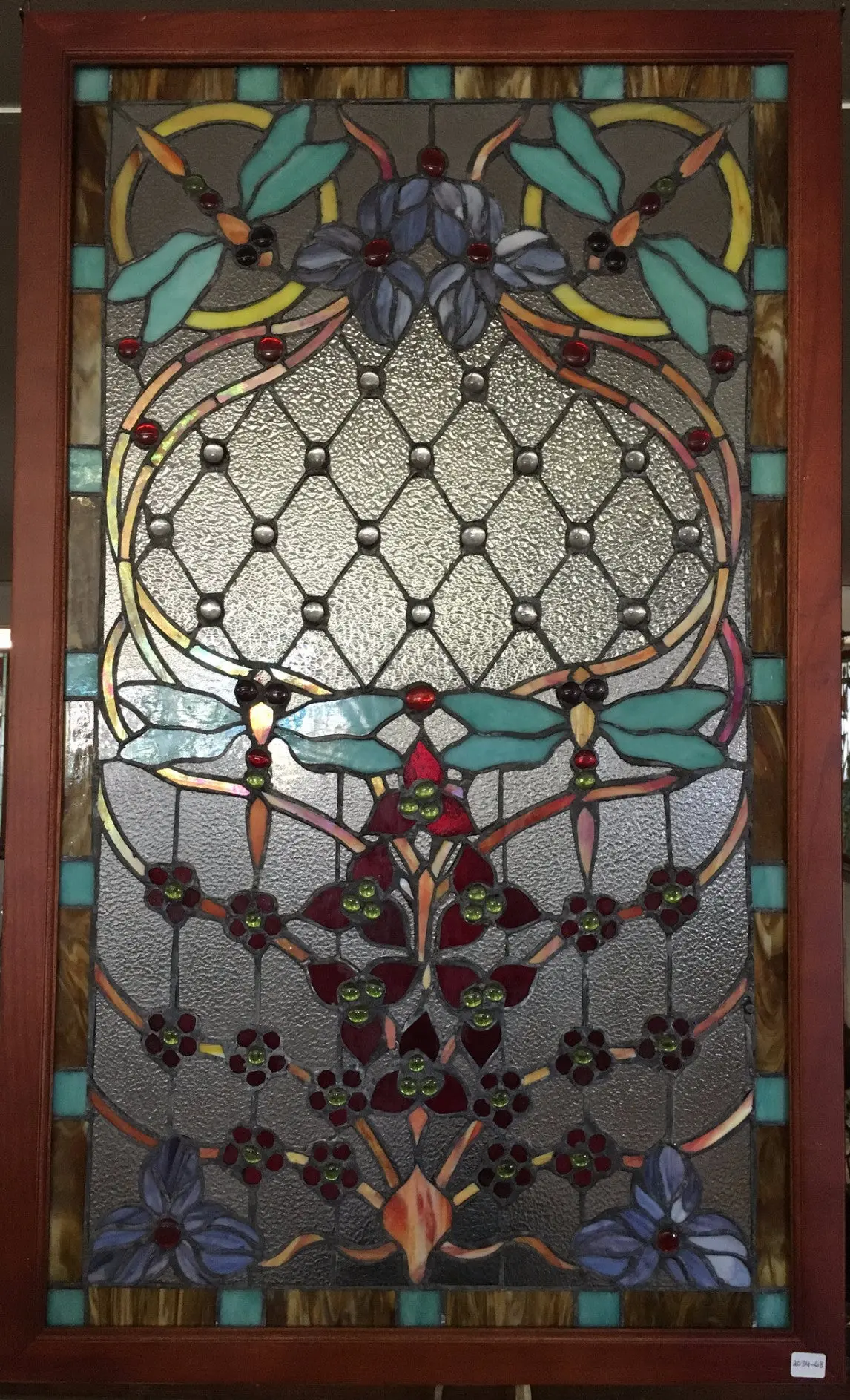 Glass Window - Stained Leaded Wood Frame Dragonfly Design 1