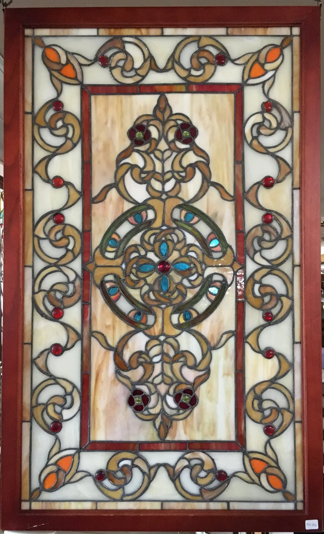 Glass Window -Stained Leaded Wood Frame Decorative Tiffany Style Design 1