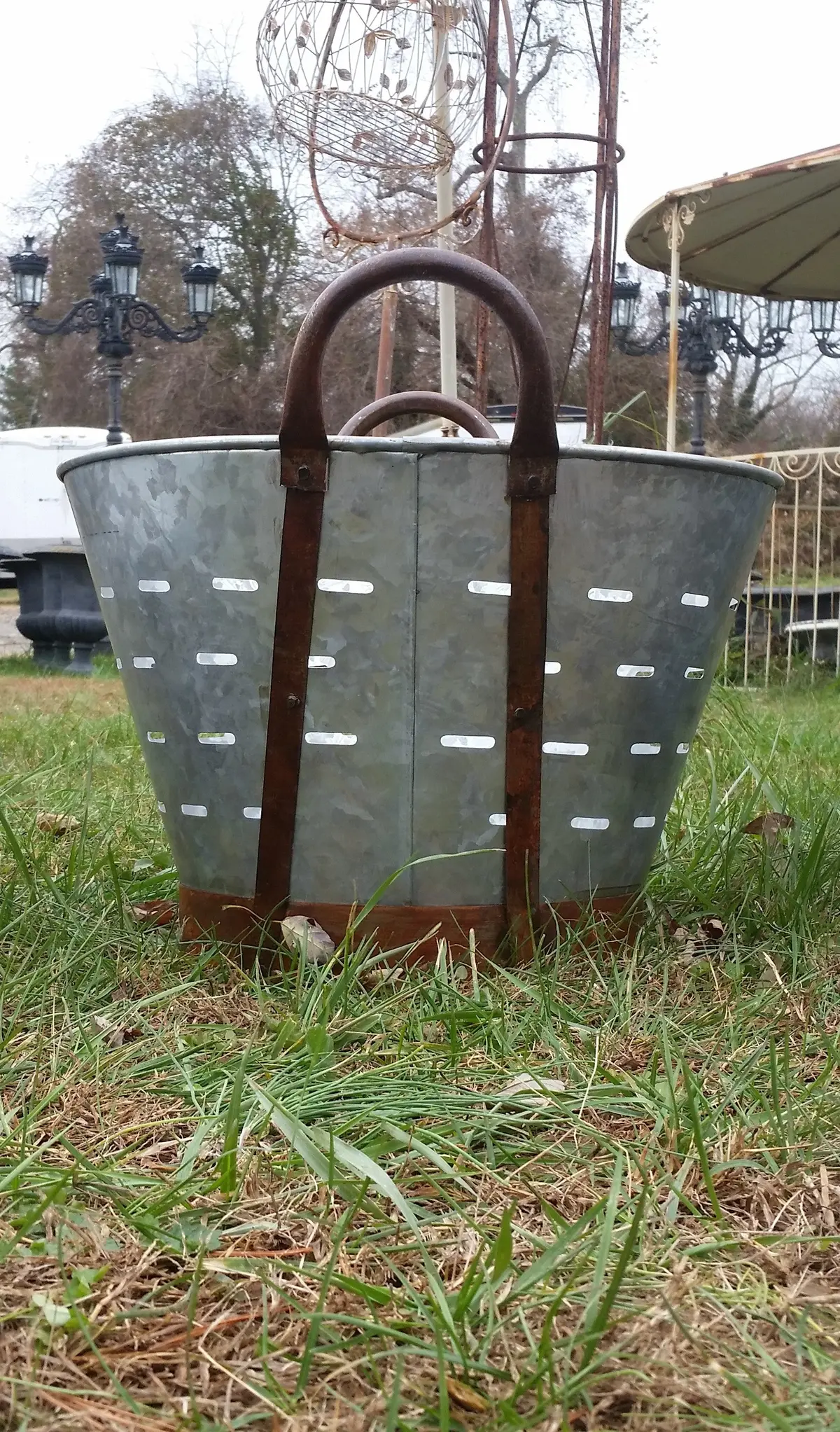 Metal Tin - Medium Galvanized Metal Olive Bucket With Handles 1