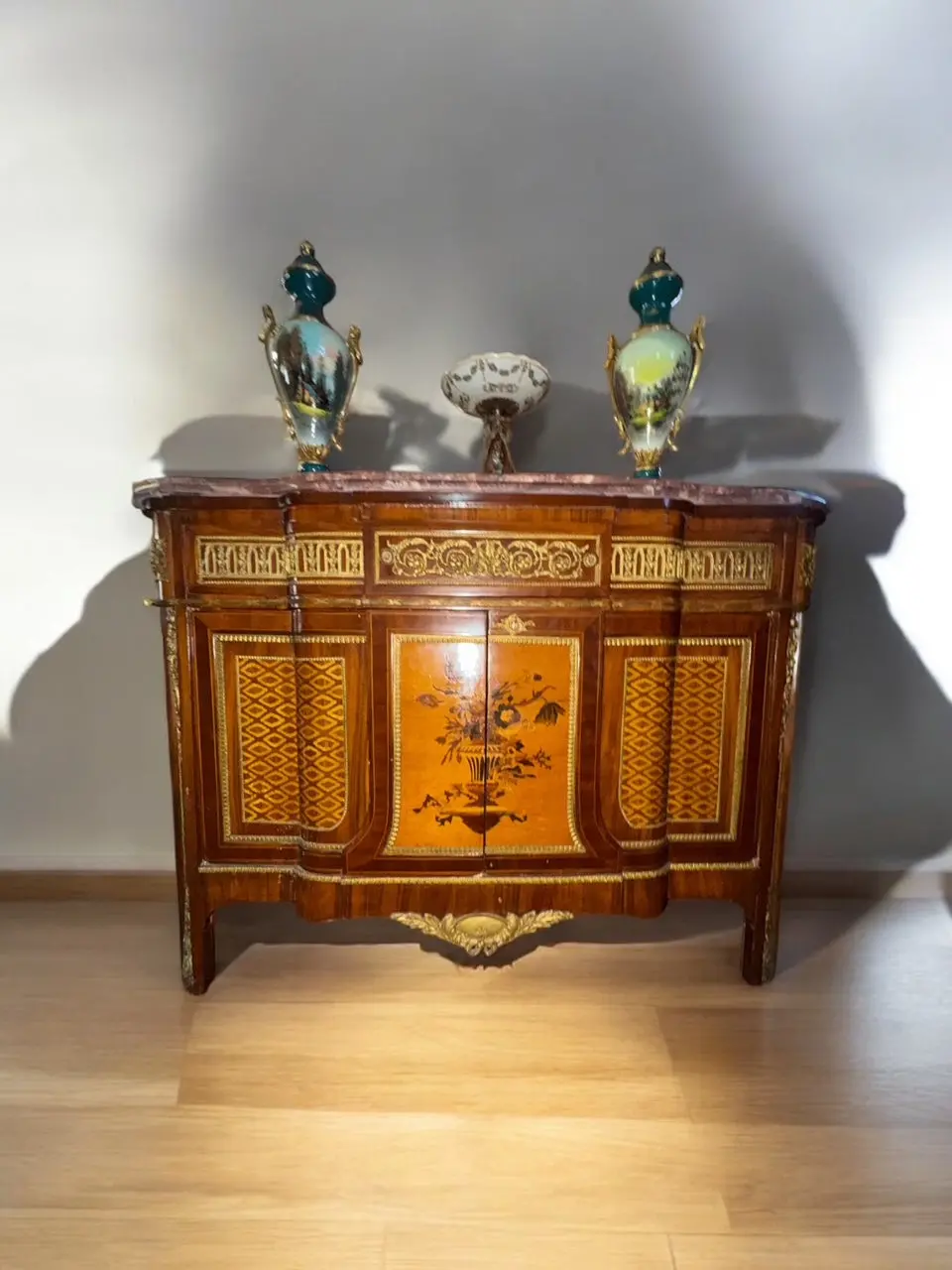 Marble Top French Floral Inlaid Sideboard 2