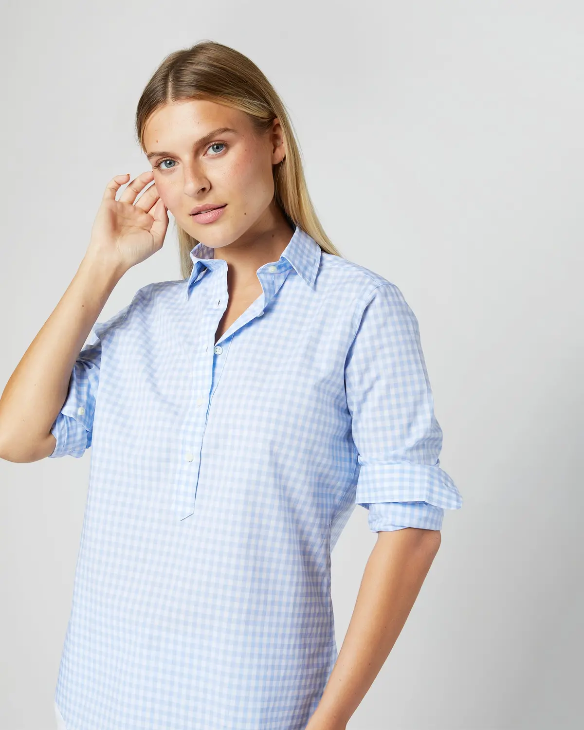 Tomboy Popover Shirt In Sky Blue Gingham Poplin 2