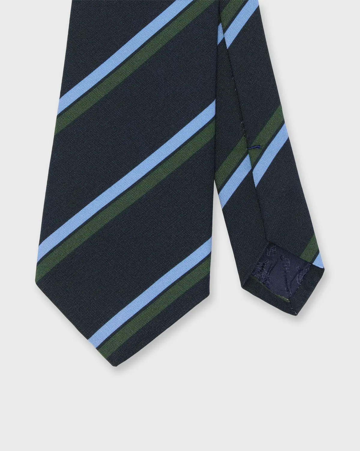 Irish Poplin Tie In Navy/Sky/Hunter Stripe 1