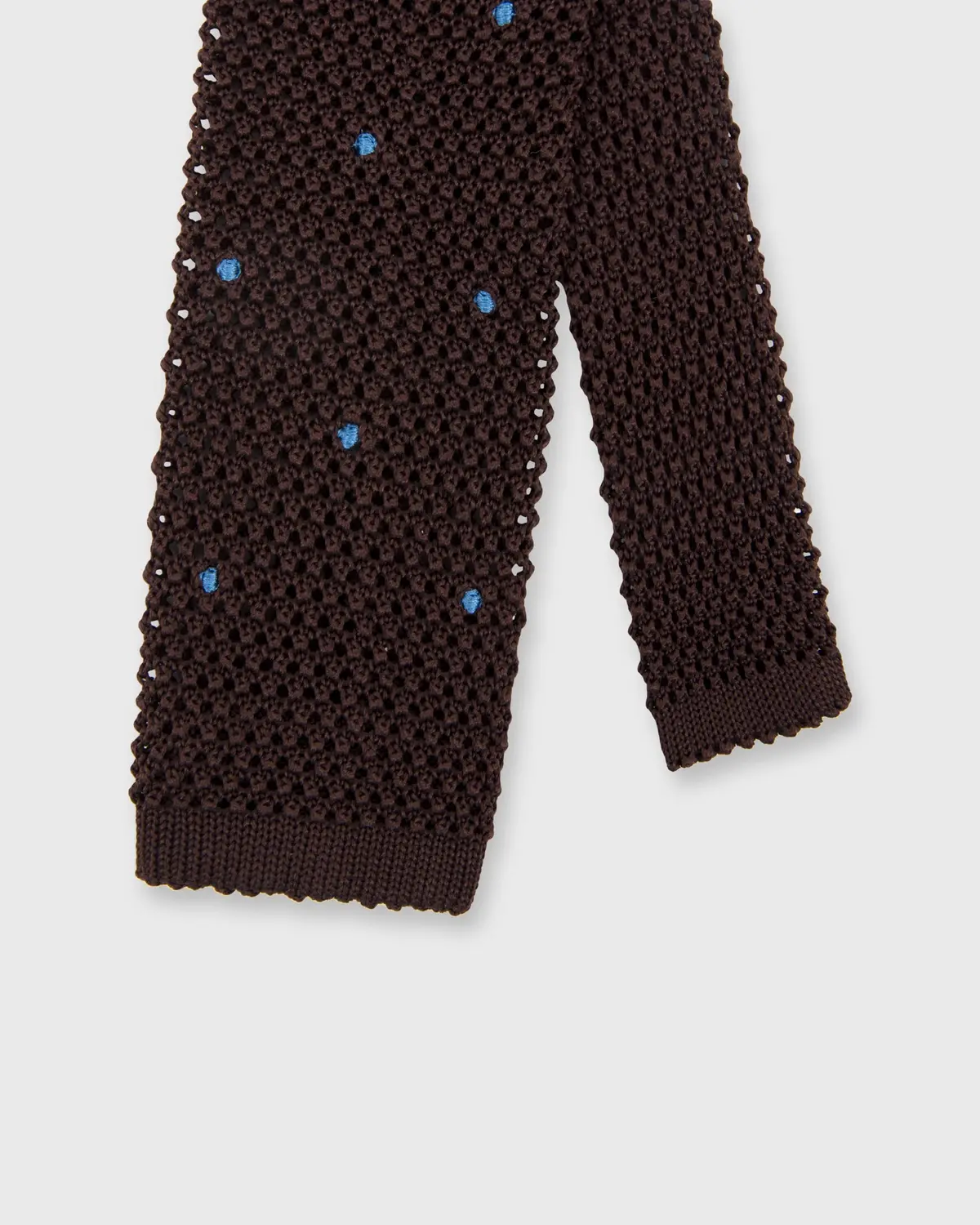 Silk Knit Tie In Chocolate/French Blue Dot 1