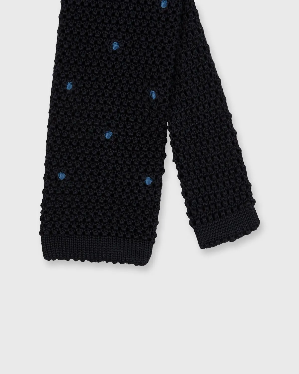 Silk Knit Tie In Navy/French Blue Dot 1