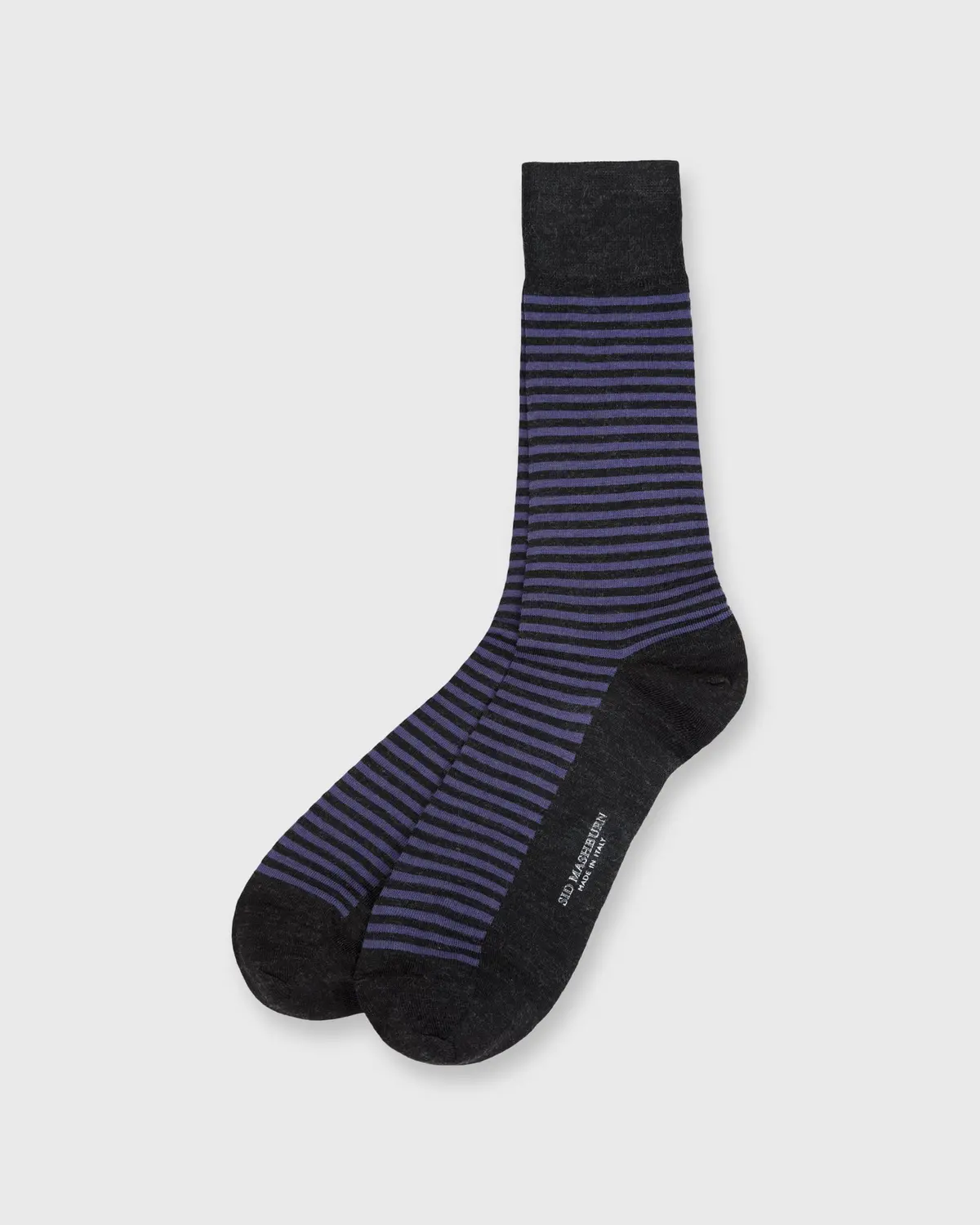 Striped Trouser Dress Socks In Dark Heather Grey/Violet Extra Fine Merino 1