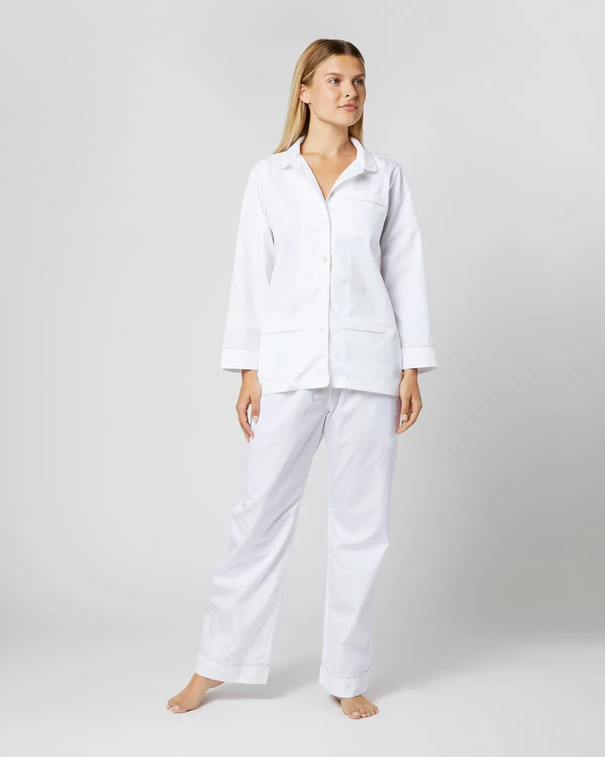 Pajama Set In White Poplin/Pink Trim 1