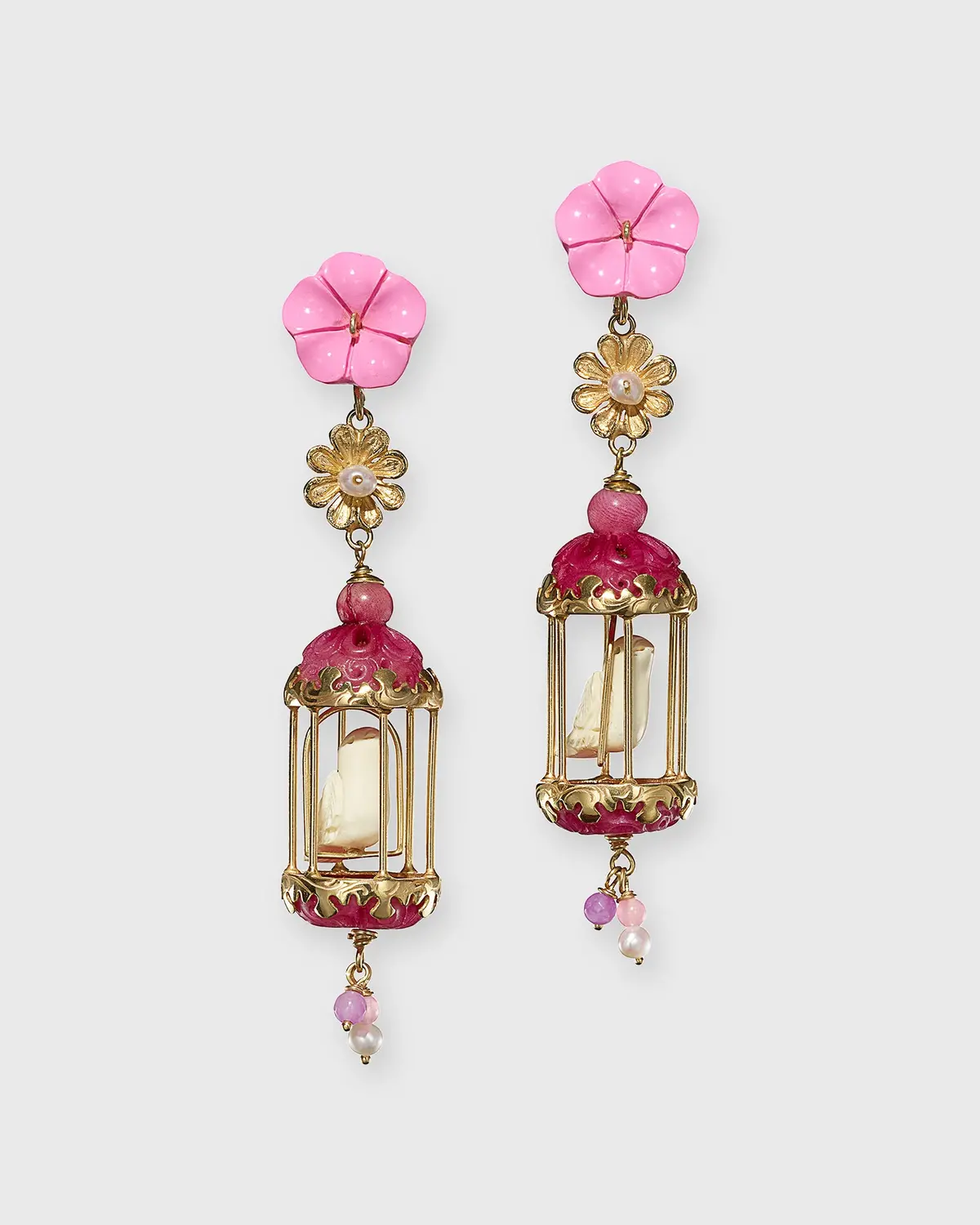 Aviary Classic Earrings In Gold/Bubble Pink/Fuchsia/White 1