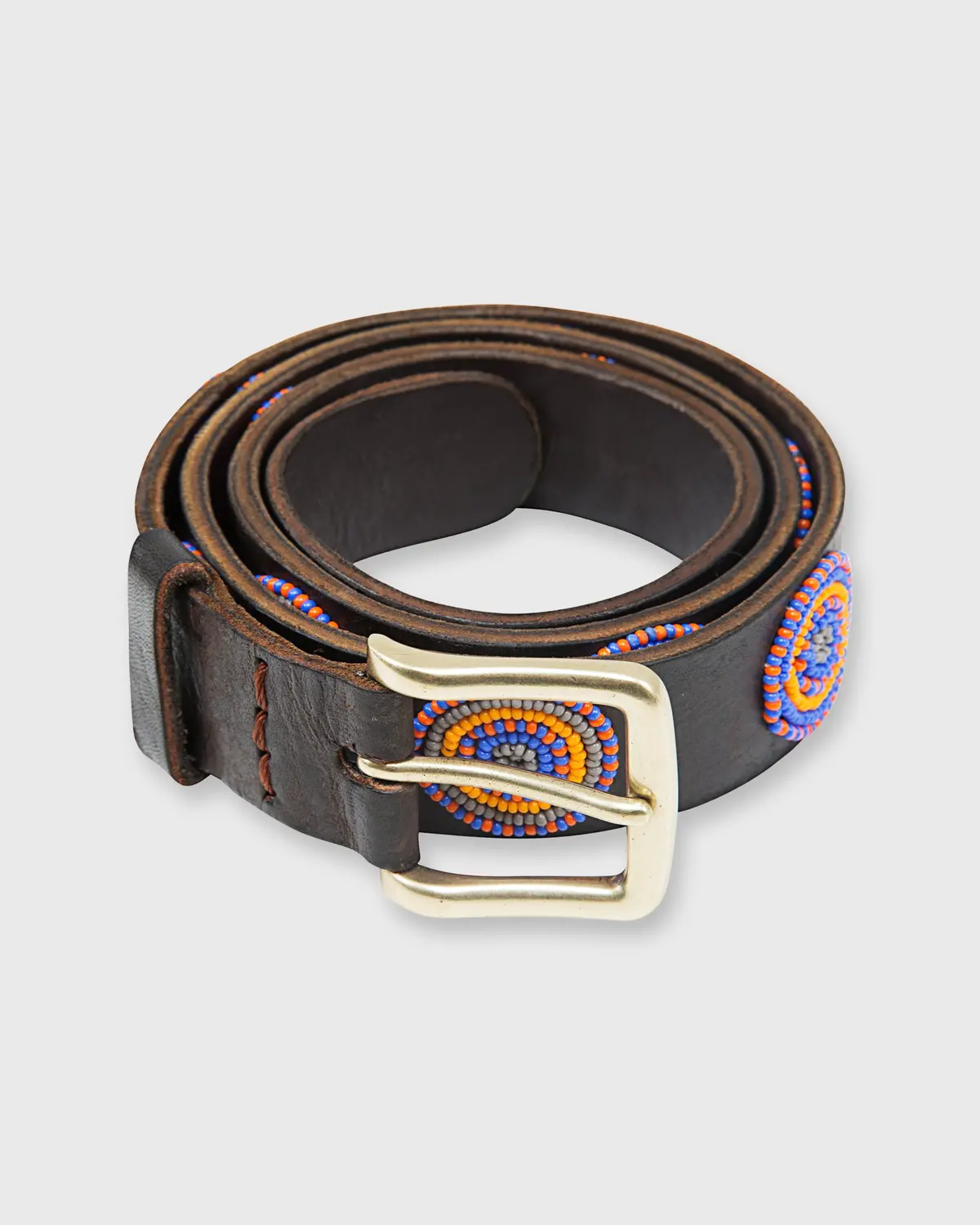 1.25" African Beaded Belt In Blue/Orange Disc 1