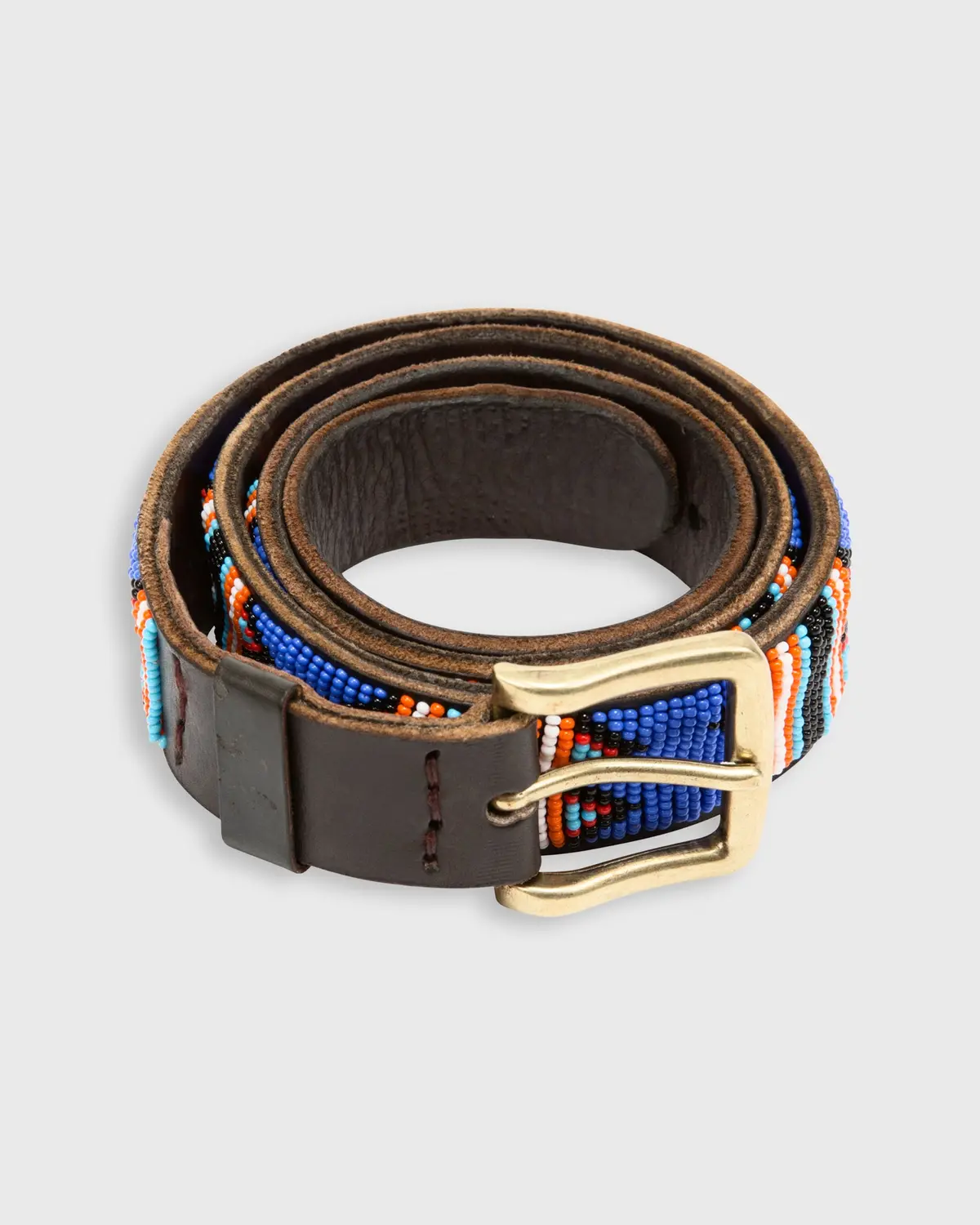 1.25" African Beaded Belt In Blue/Multi Ayo Design 1