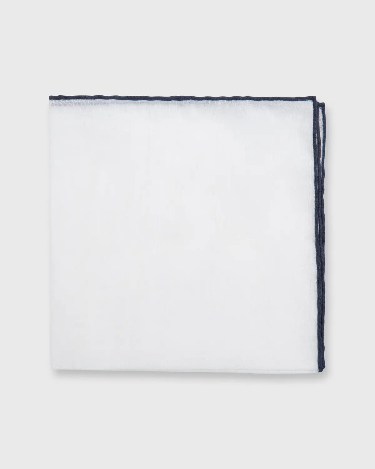 Hand-Rolled Pocket Square In White Cotolino/Navy Edge 1