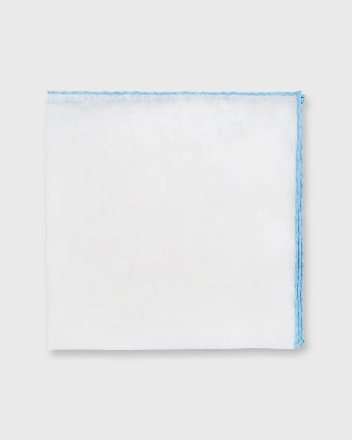 Hand-Rolled Pocket Square In White Cotolino/Sky Edge 1