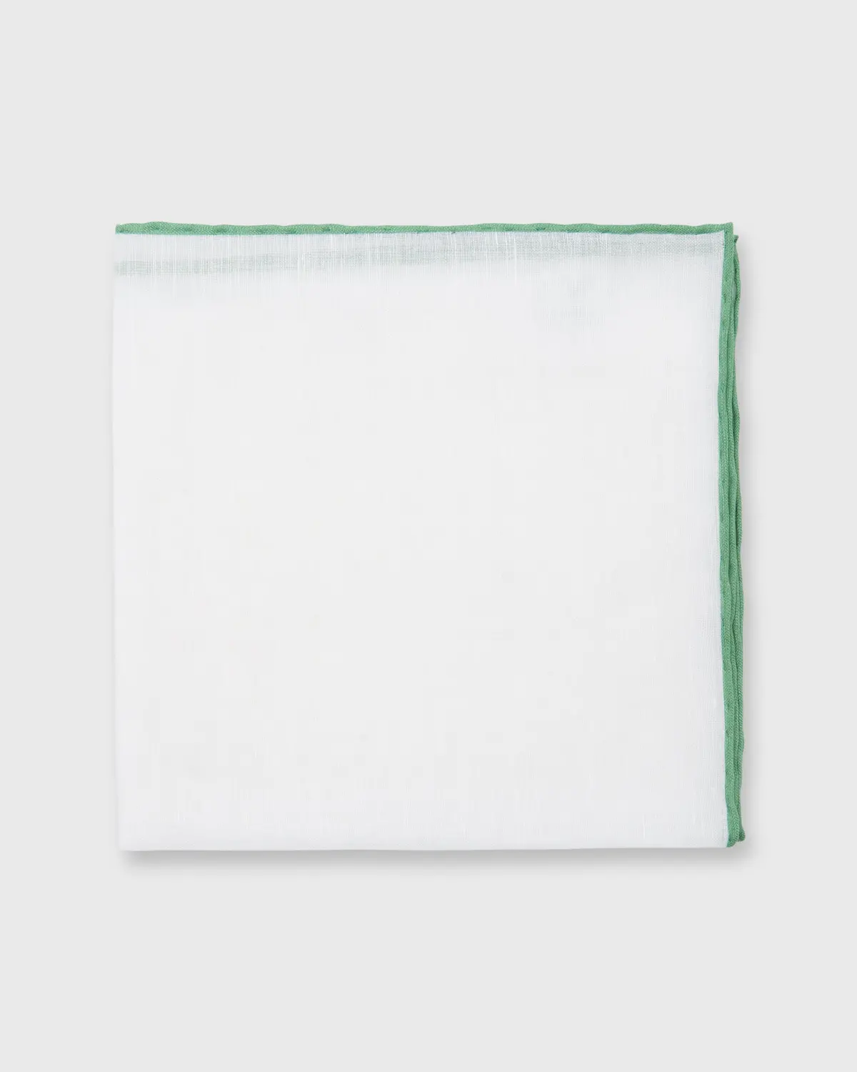 Hand-Rolled Pocket Square In White Cotolino/Light Green Edge 1