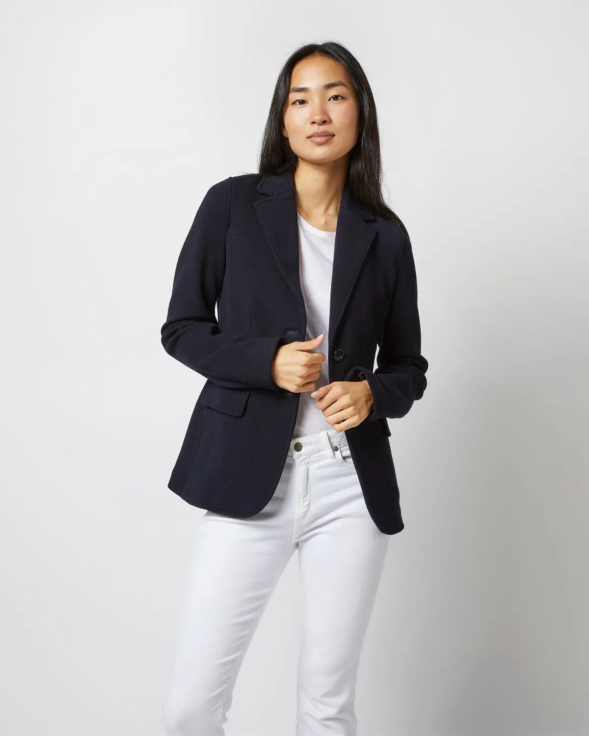 Parker Jacket In Navy Wool Pique Knit 1
