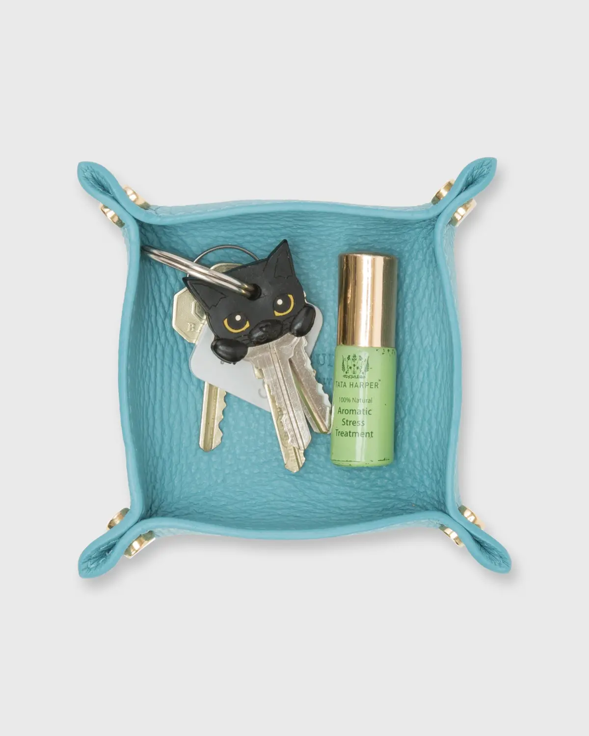Soft Small Square Tray In Turquoise Alce Leather 1