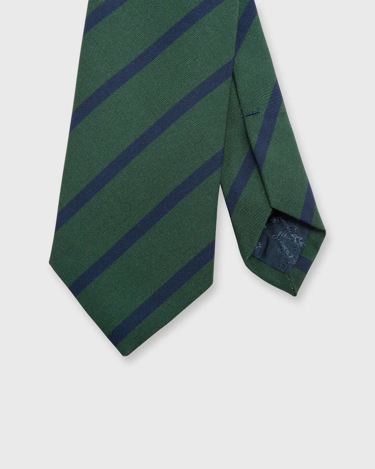 Irish Poplin Tie In Green/Navy Bar Stripe 1