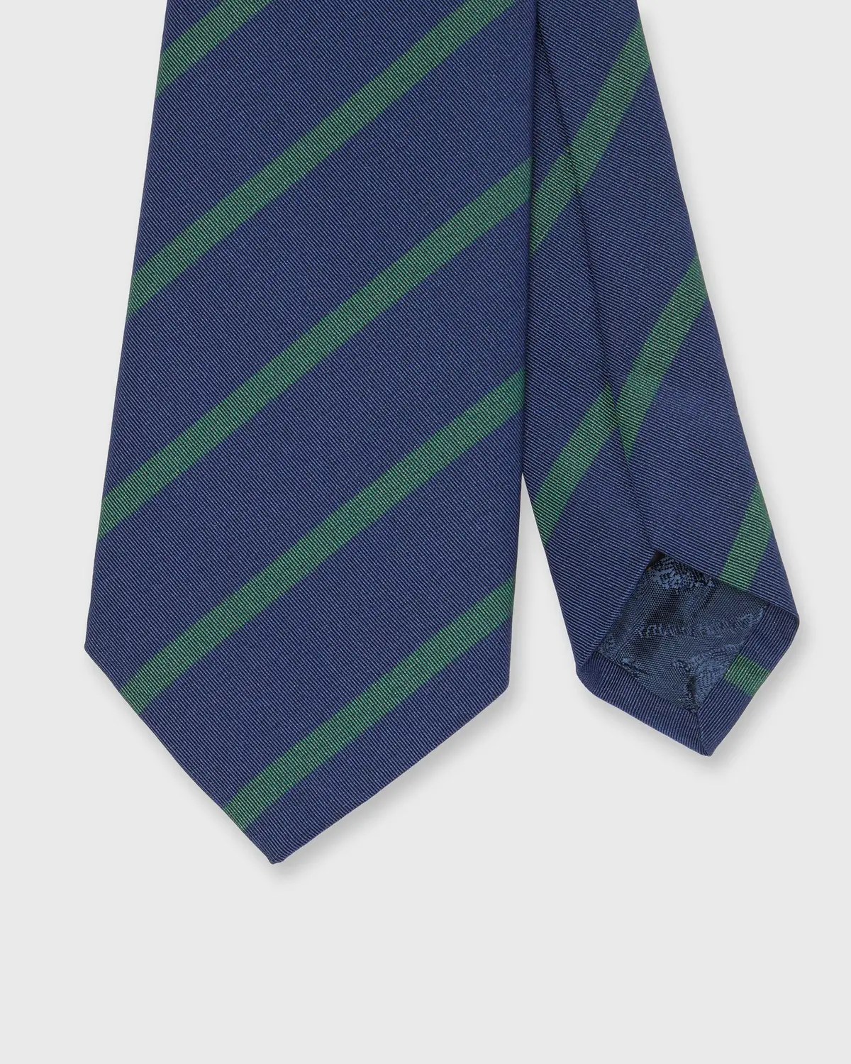 Irish Poplin Tie In Navy/Green Bar Stripe 1