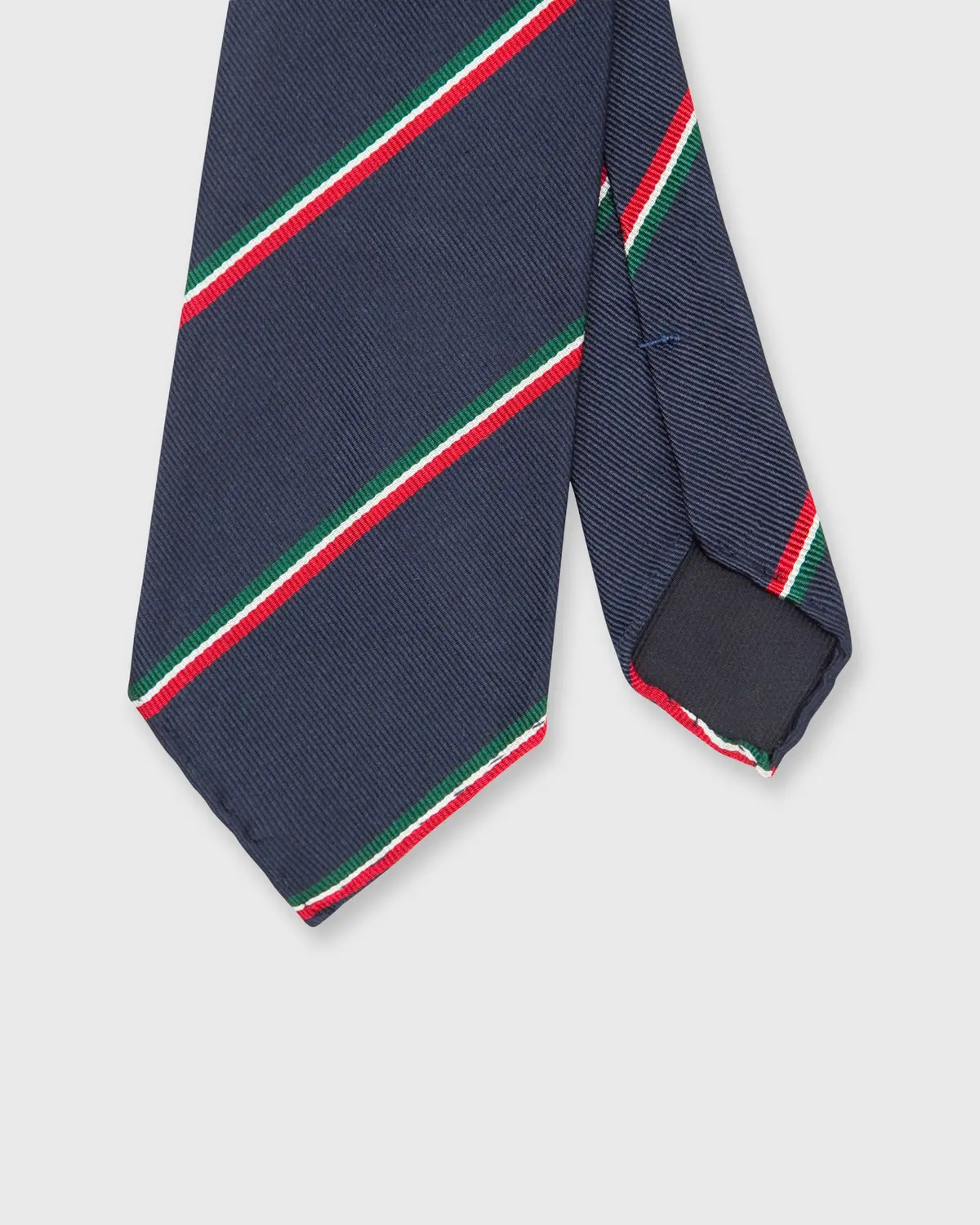 Silk Repp Tie In Navy/Red/White/Green Stripe 1