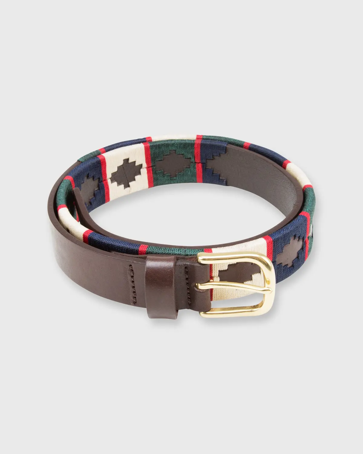 1 1/8" Polo Belt In Bone/Navy/Green/Red Chocolate Leather 1