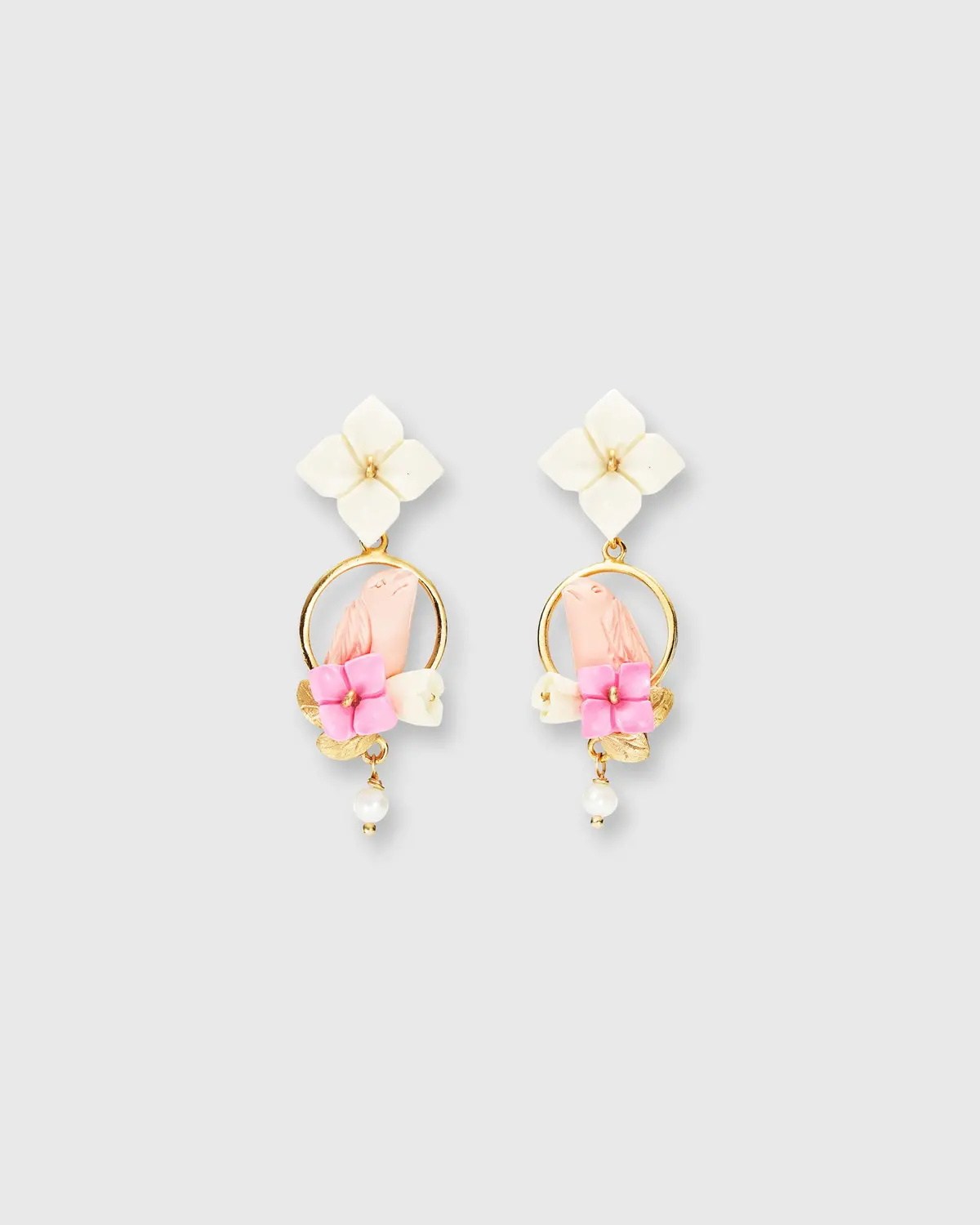 Chick Earrings In Gold/White/Bubble Pink 1