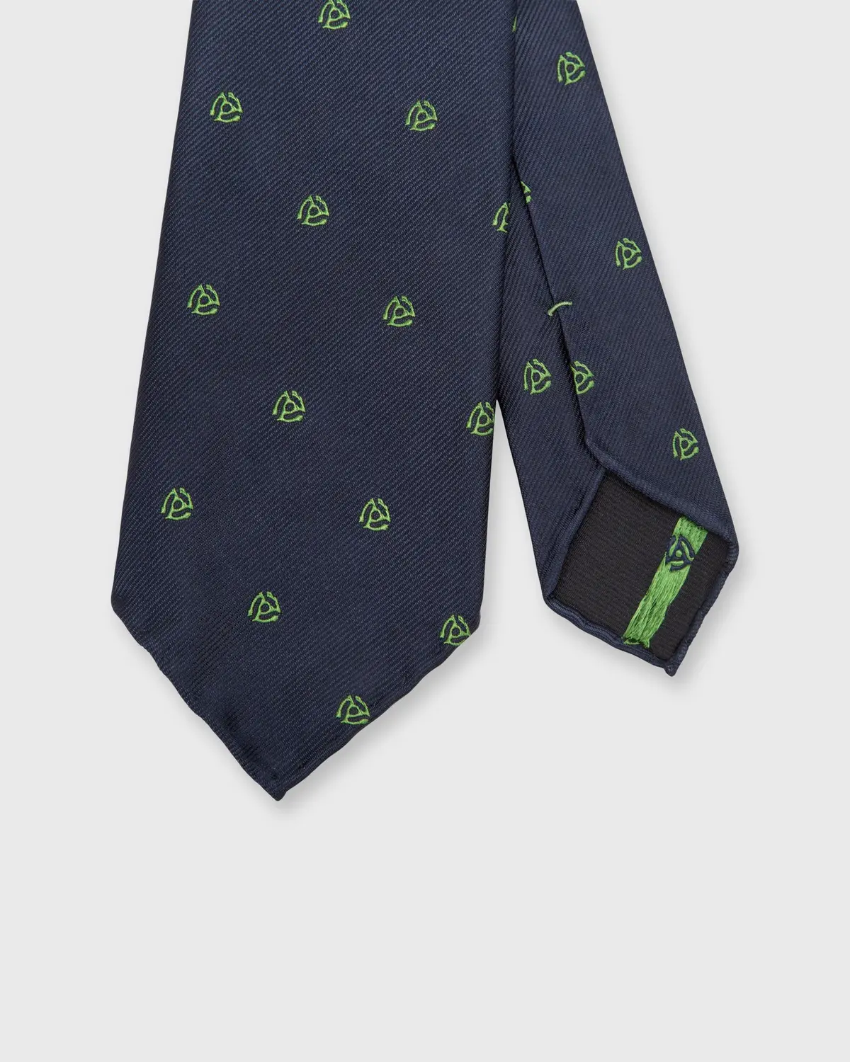 Silk Woven Club Tie In Navy/Green 45 Turntable Adapter 1