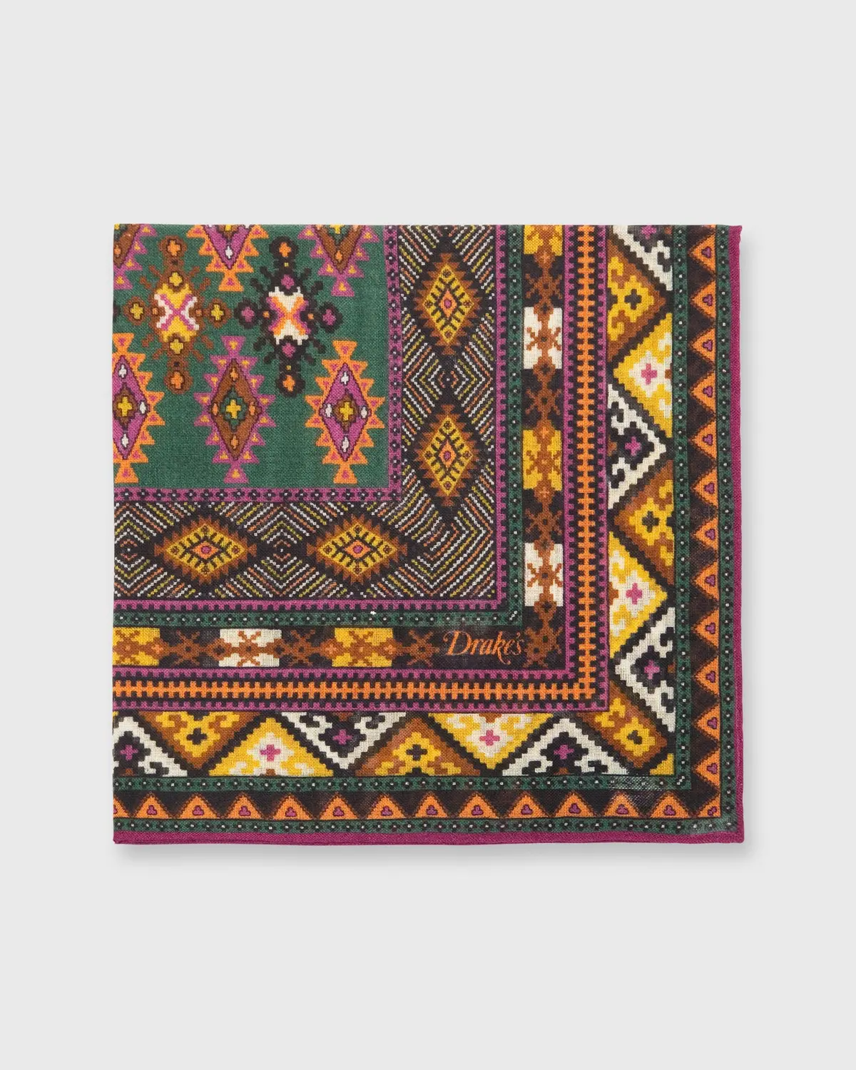 Hand-Rolled Pocket Square In Purple/Yellow/Multi Geo Kelim 1