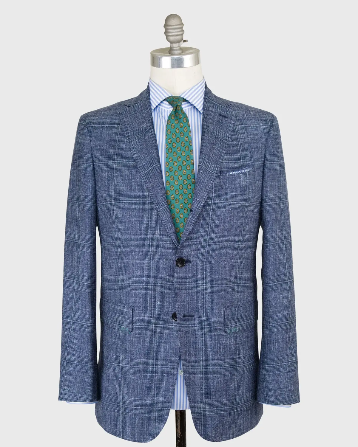 Virgil No. 3 Jacket In Navy/Sky/Spruce Glen Plaid Rustic Wool Blend Hopsack 1