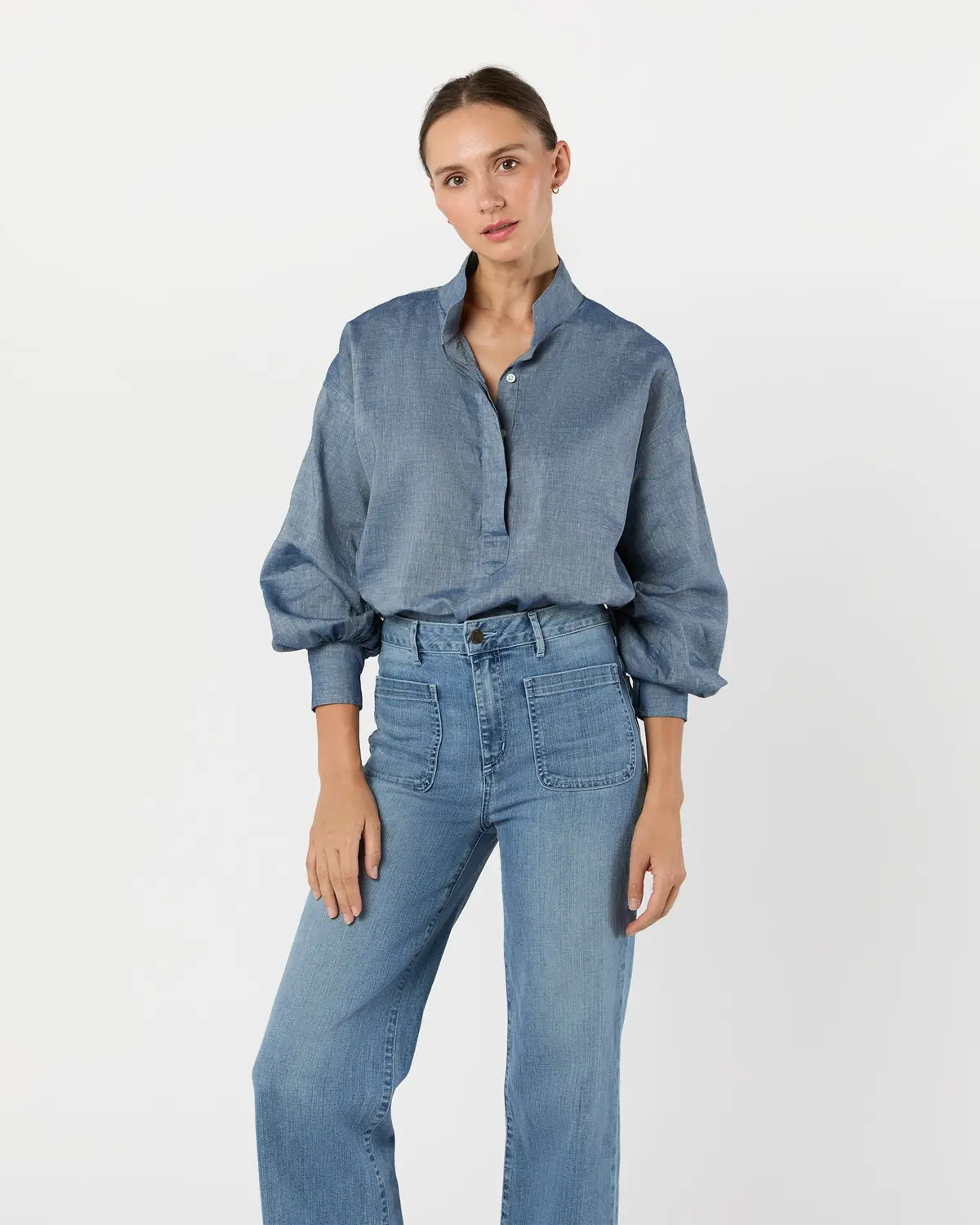Anaya Popover Shirt In Indigo Cotolino Chambray 1