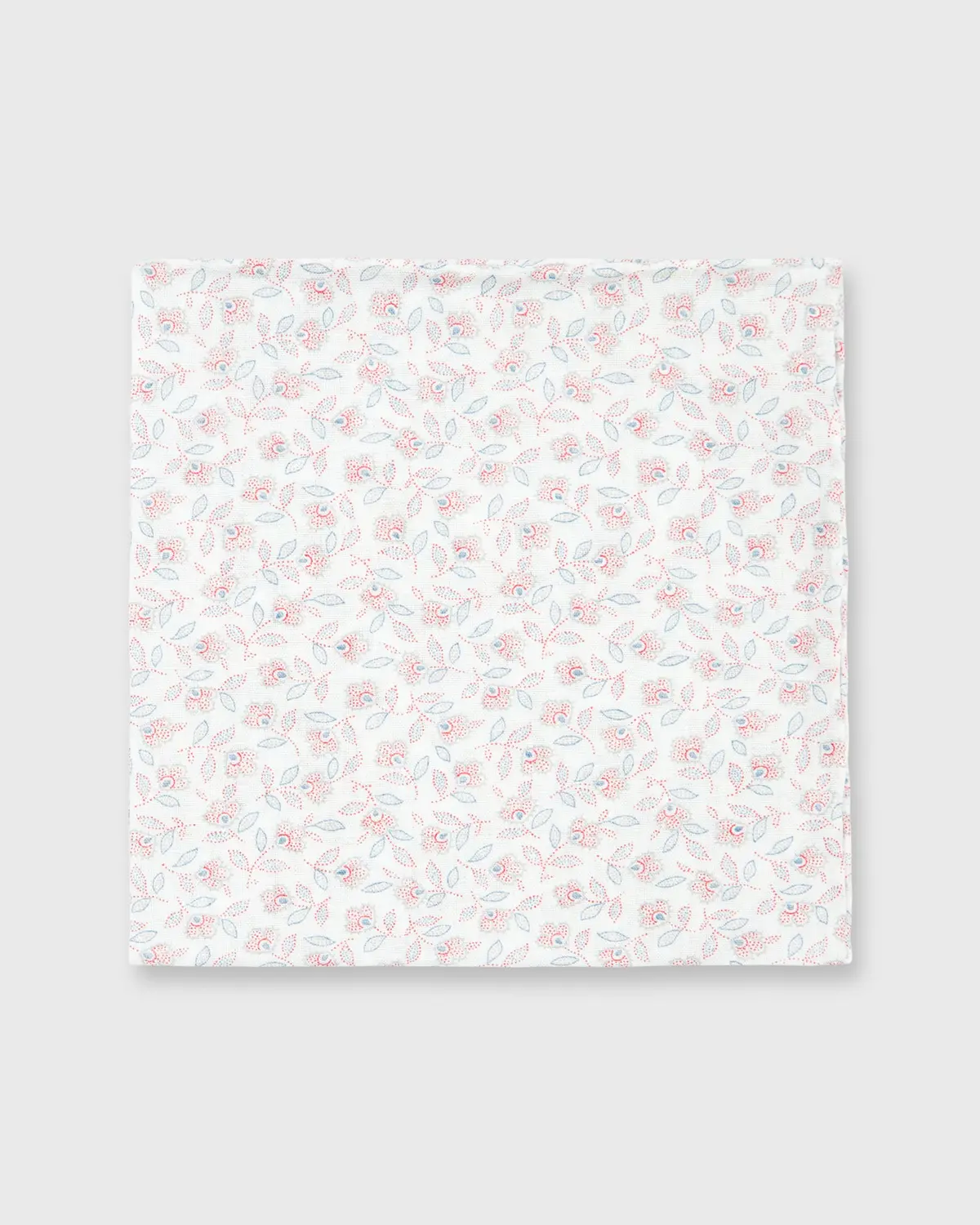 Cotton Print Pocket Square In Bone/Cranberry Floral Dot 1