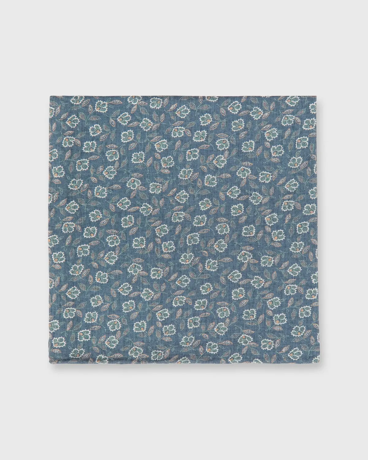 Cotton Print Pocket Square In Slate/Mint Floral Dot 1