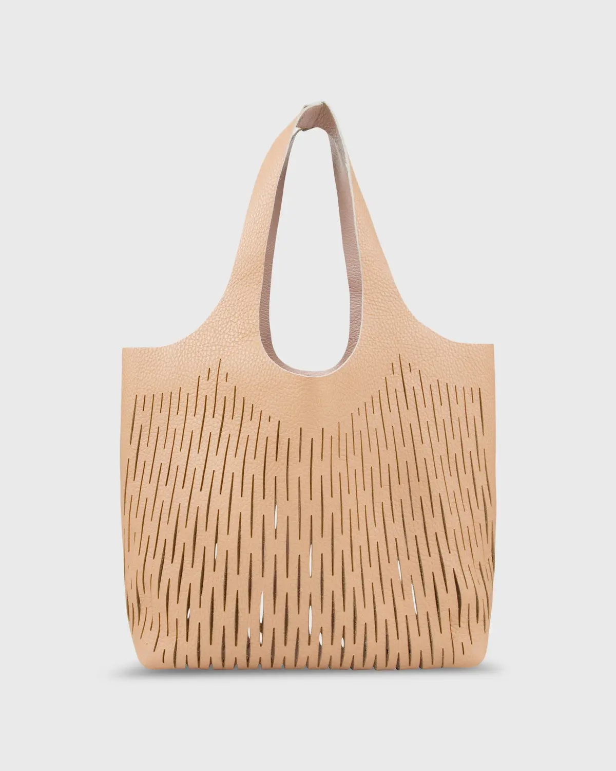 Reversible Laser-Cut Bucket Bag In Camel/Blush Leather 1