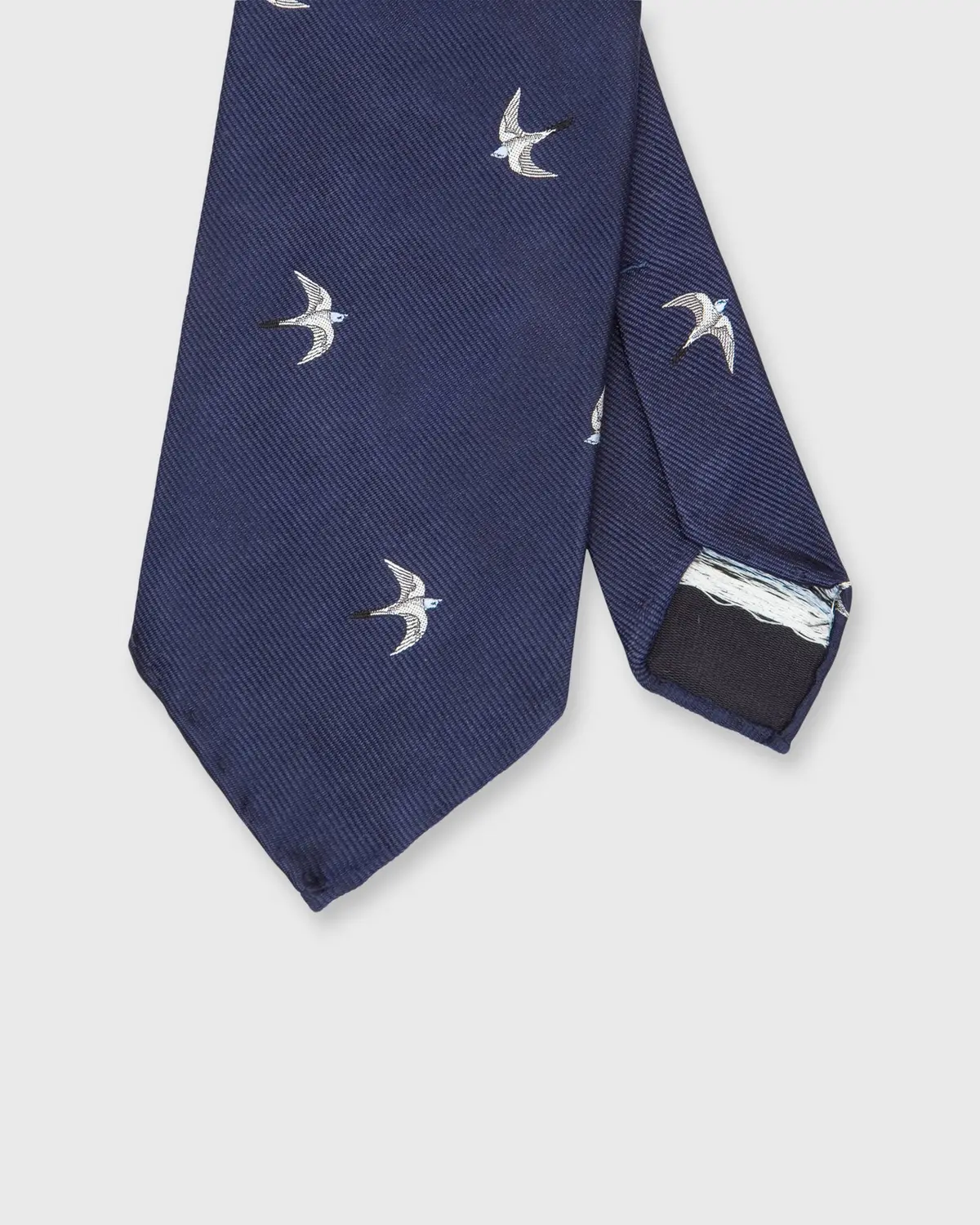 Silk Club Tie In Navy/White/Sky Swallow 1