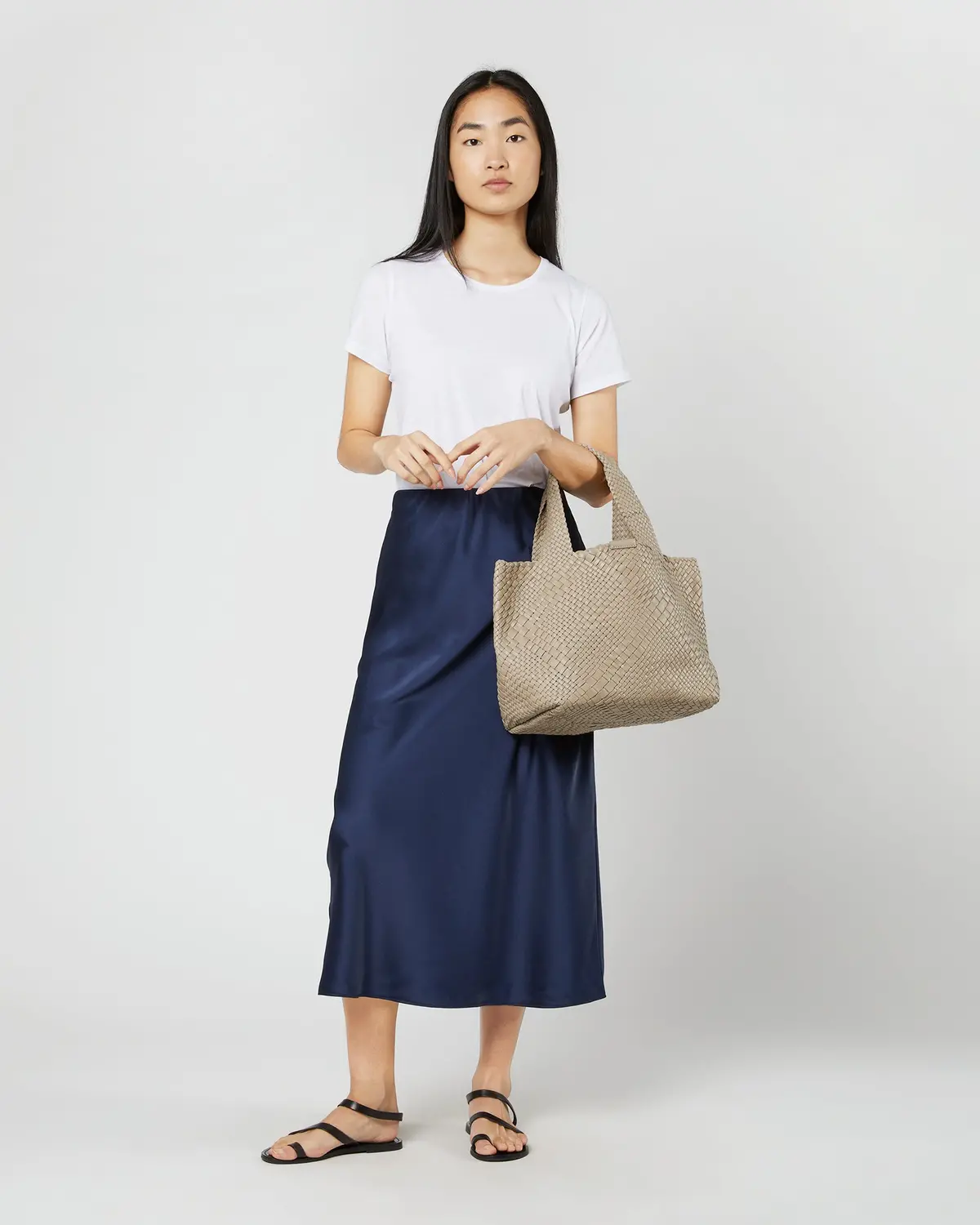 Mercato Handwoven Tote In Beige Leather 2