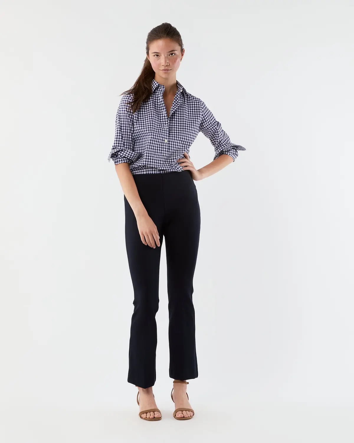 Faye Flare Cropped Pant In Navy Ponte Knit 1