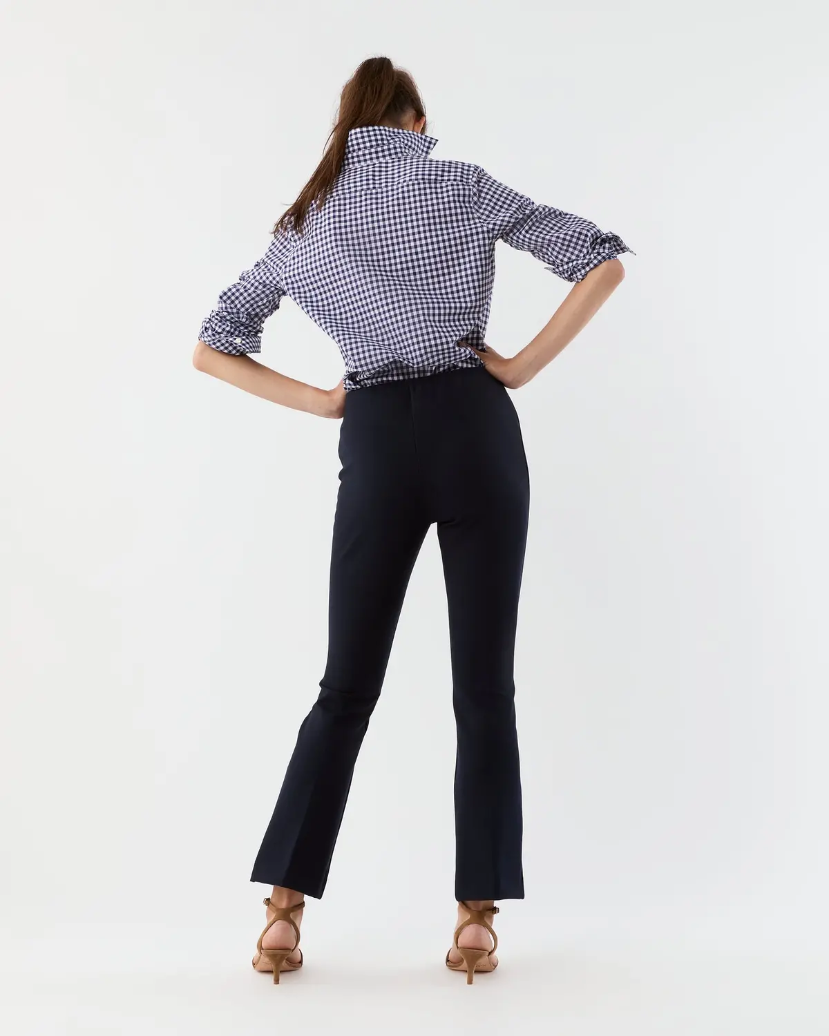 Faye Flare Cropped Pant In Navy Ponte Knit 6