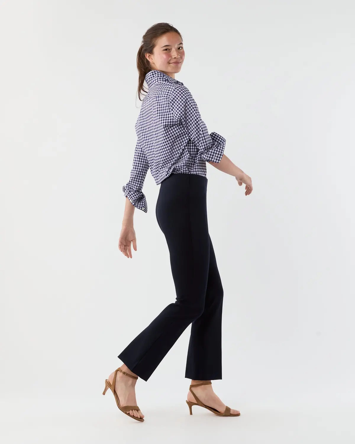 Faye Flare Cropped Pant In Navy Ponte Knit 7