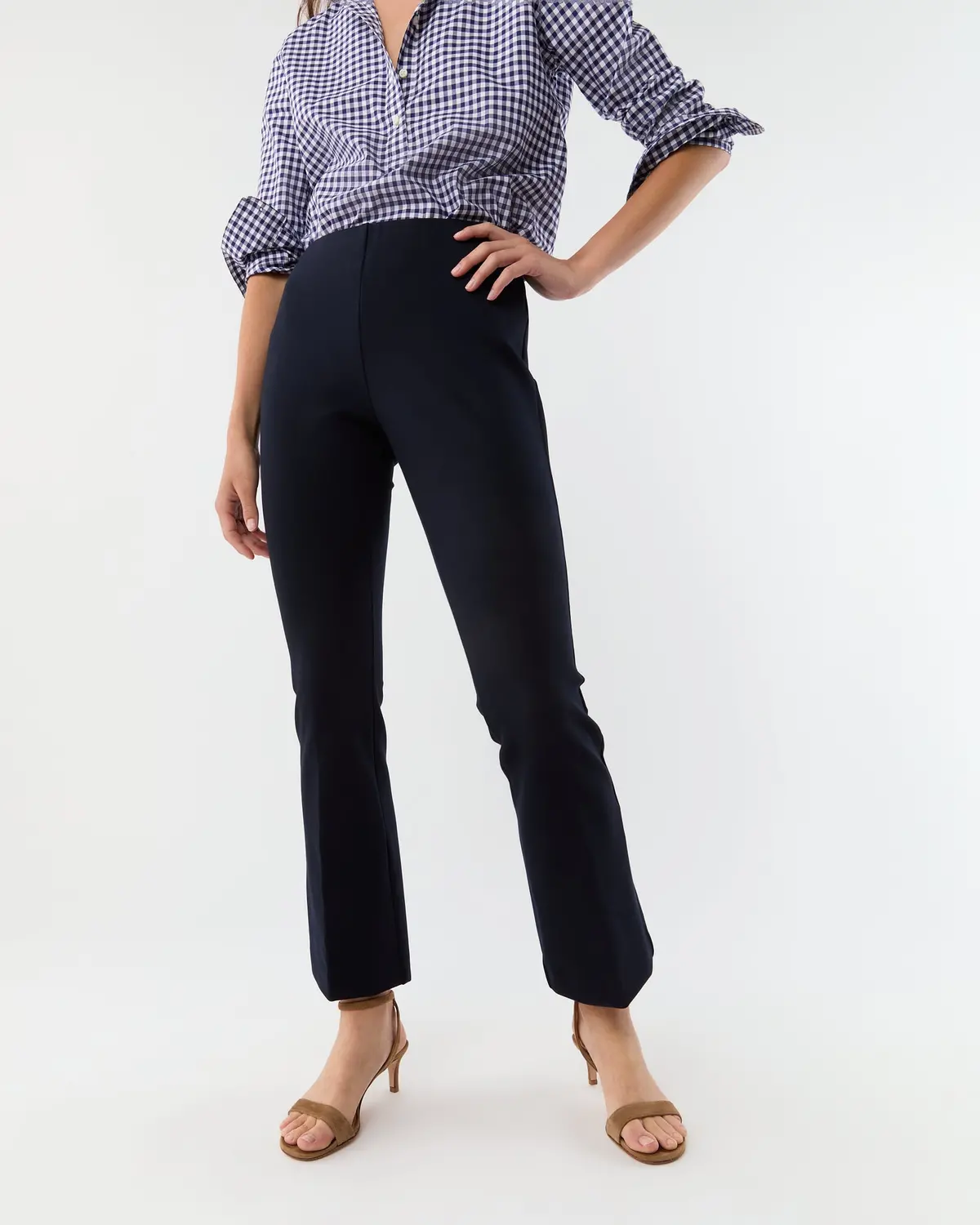Faye Flare Cropped Pant In Navy Ponte Knit 8