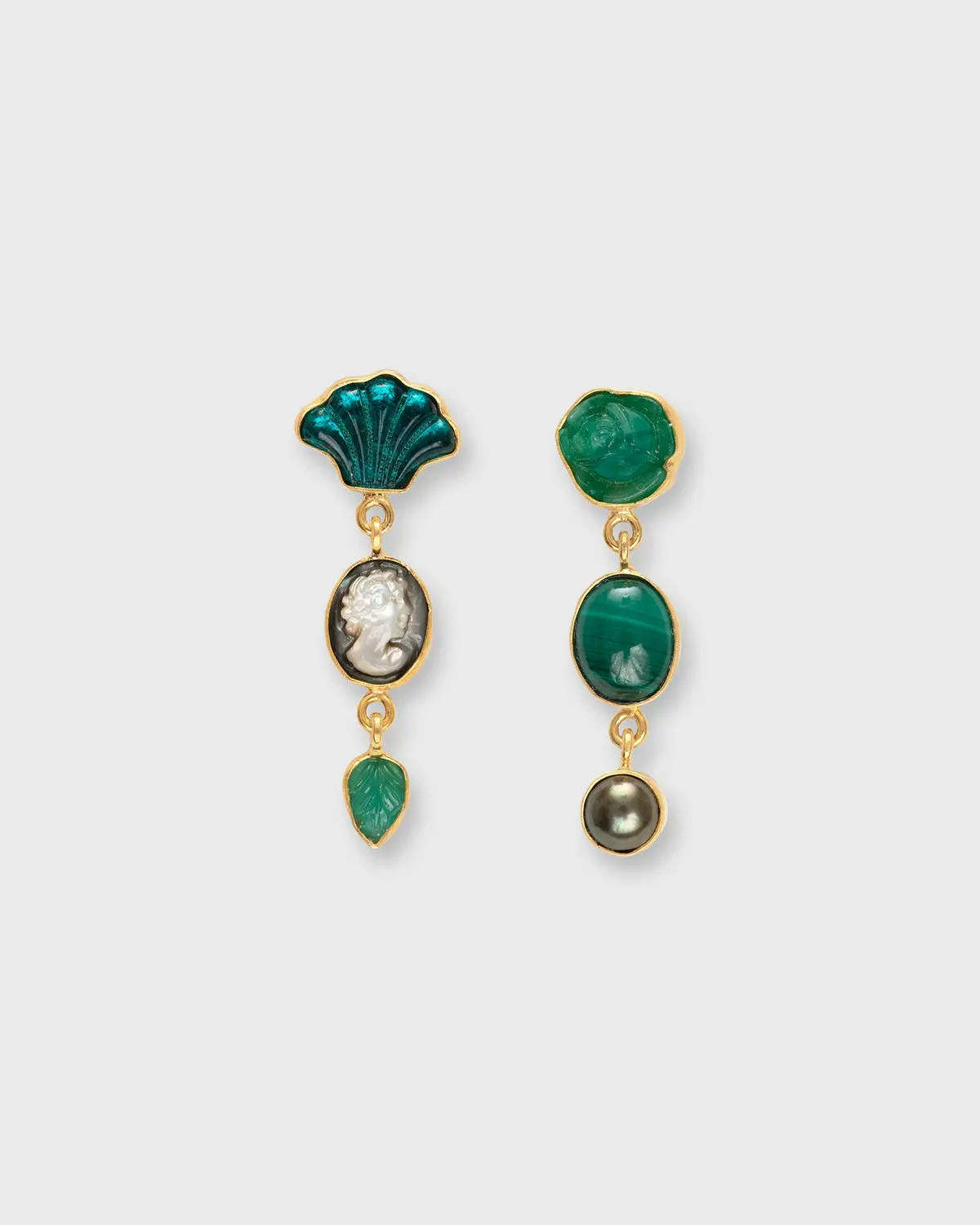 Three Charm Moving Drop Earrings In Green 1