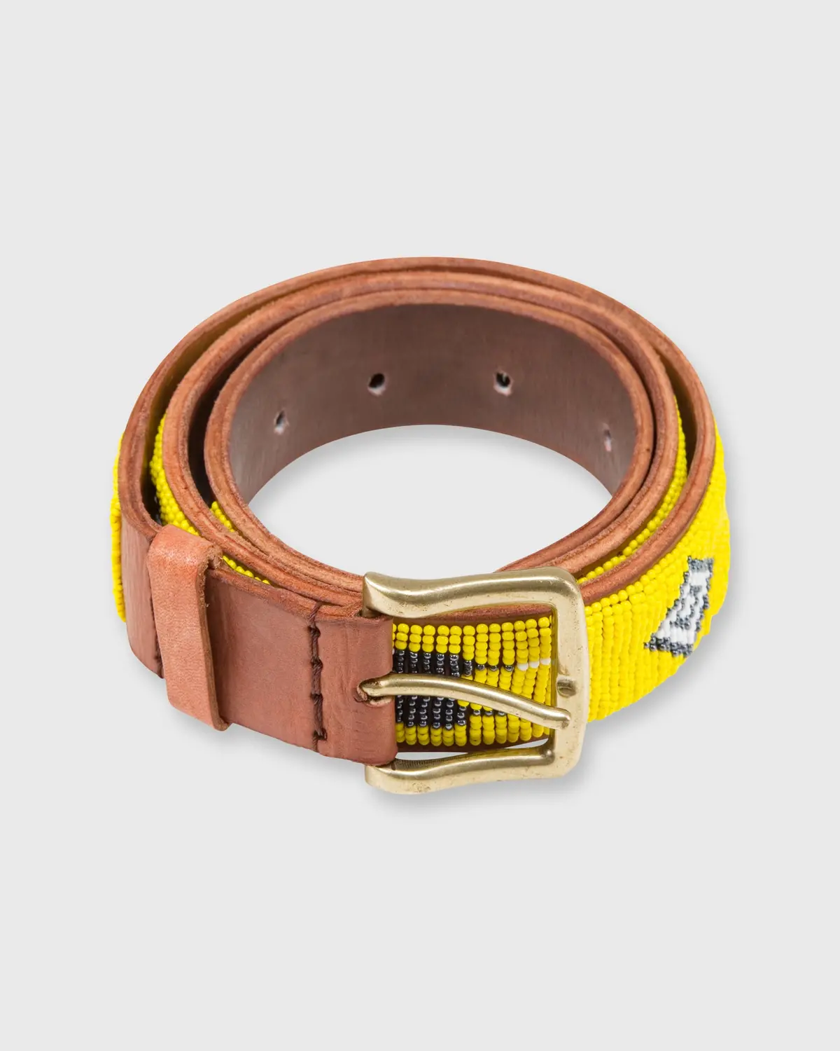 1.25" African Beaded Belt In Yellow Multi Feather Design 1