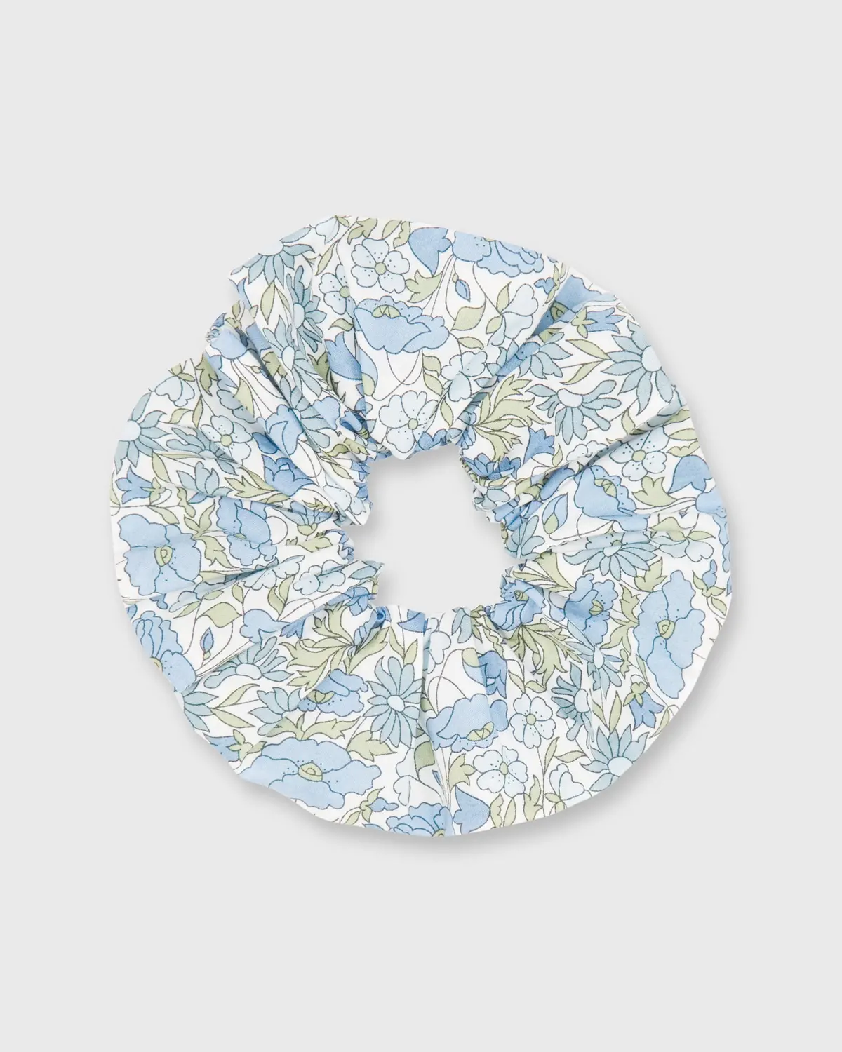 Large Scrunchie In Blue Poppy & Daisy Liberty Fabric 1