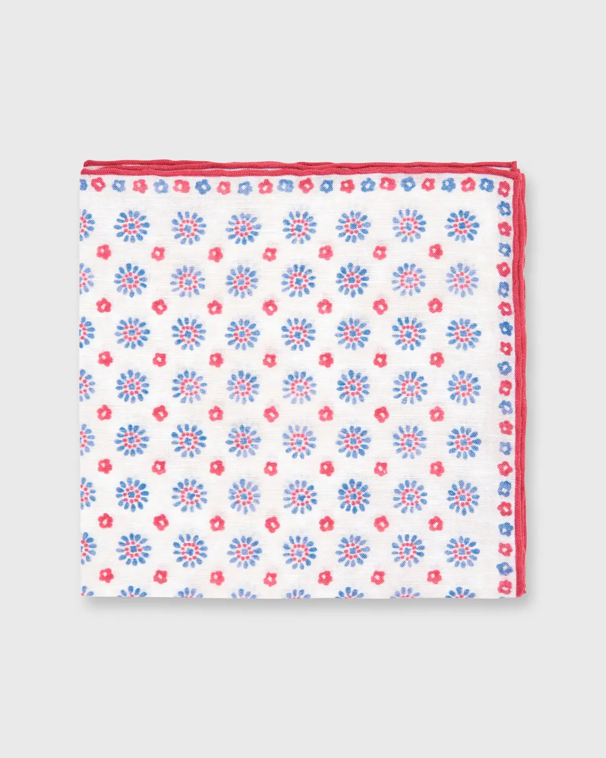 Cotton/Linen Print Pocket Square In Natural/Red/Navy Floral 1