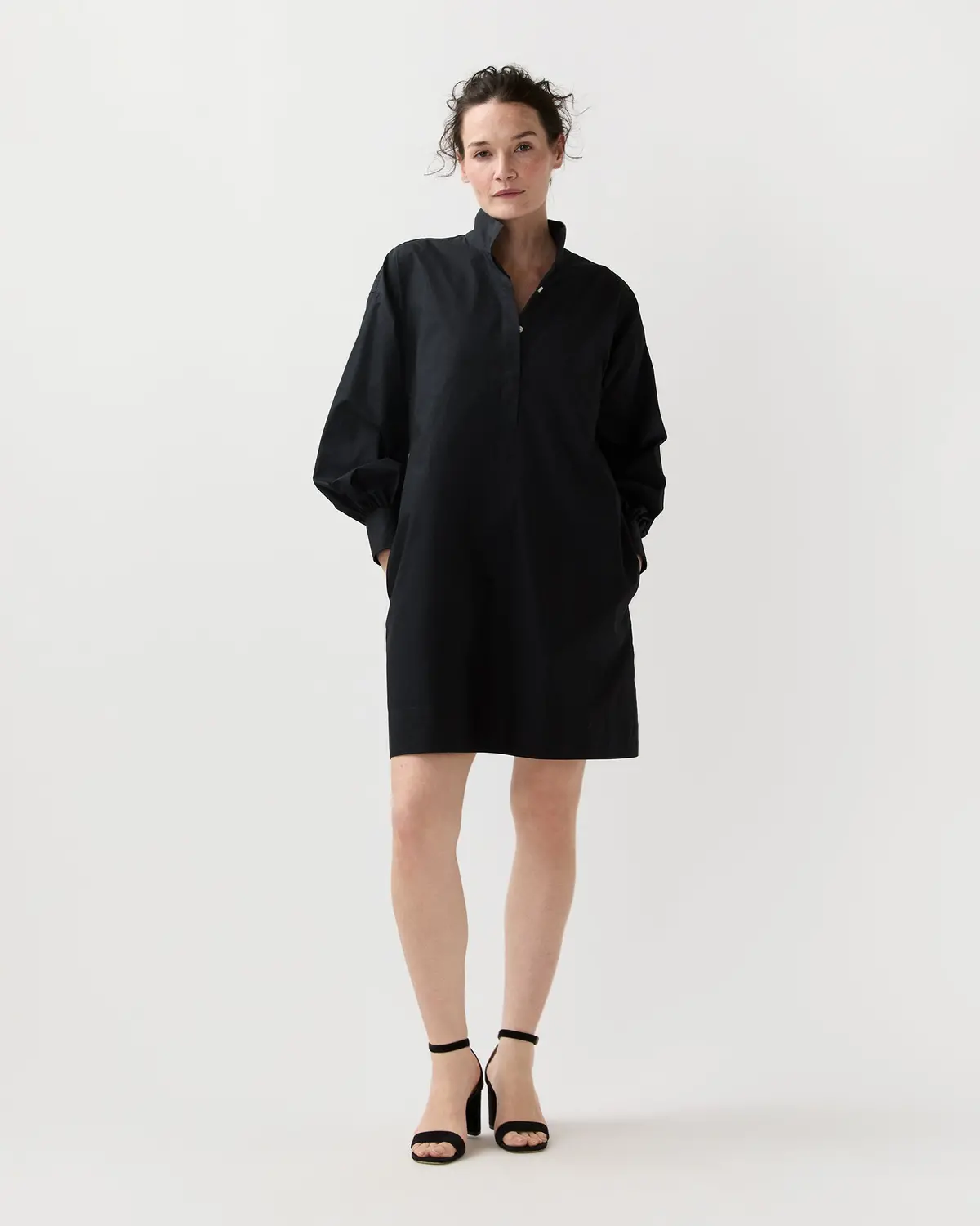Anaya Popover Dress In Black Poplin 1
