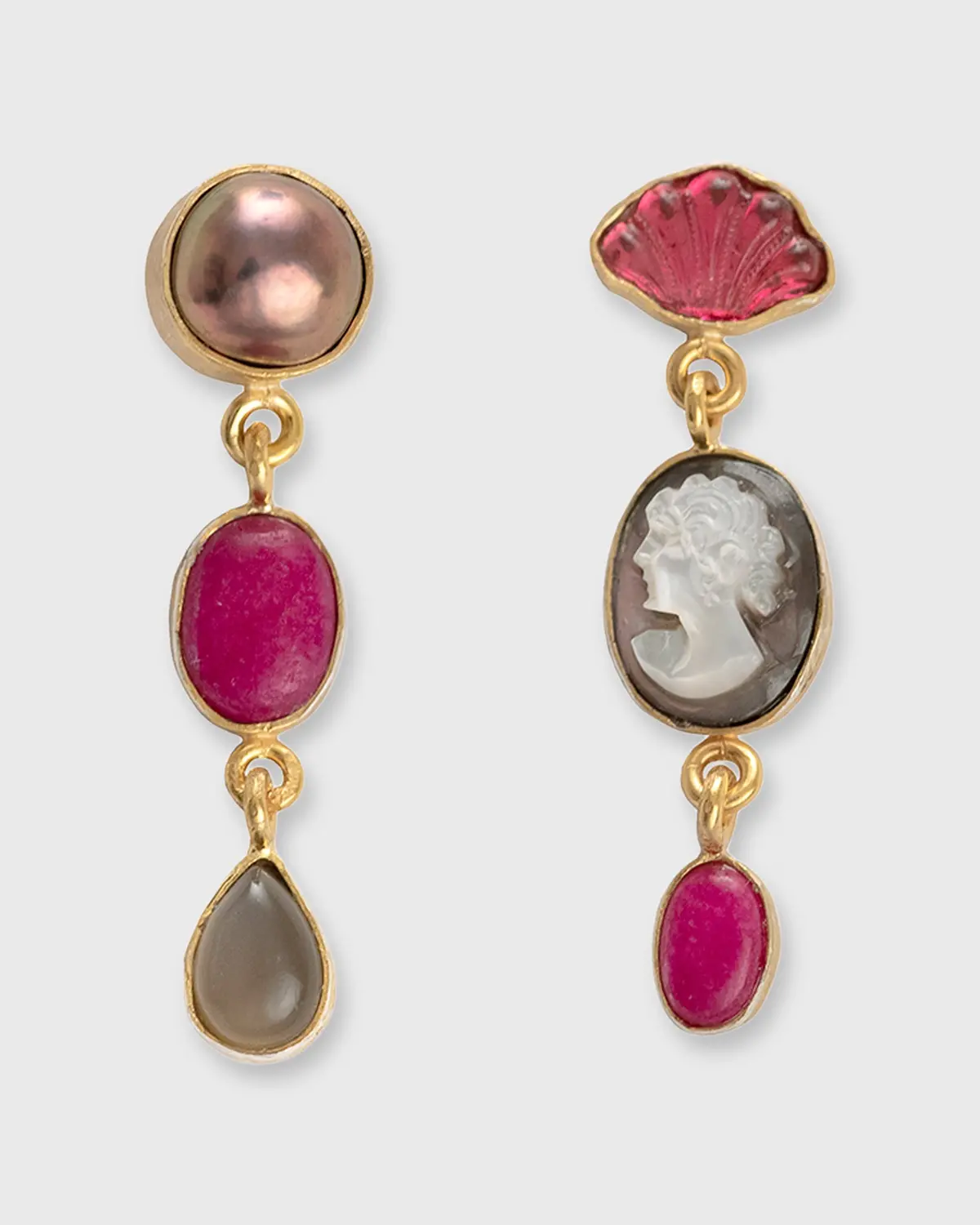 Three Charm Moving Drop Earrings In Burgundy 1