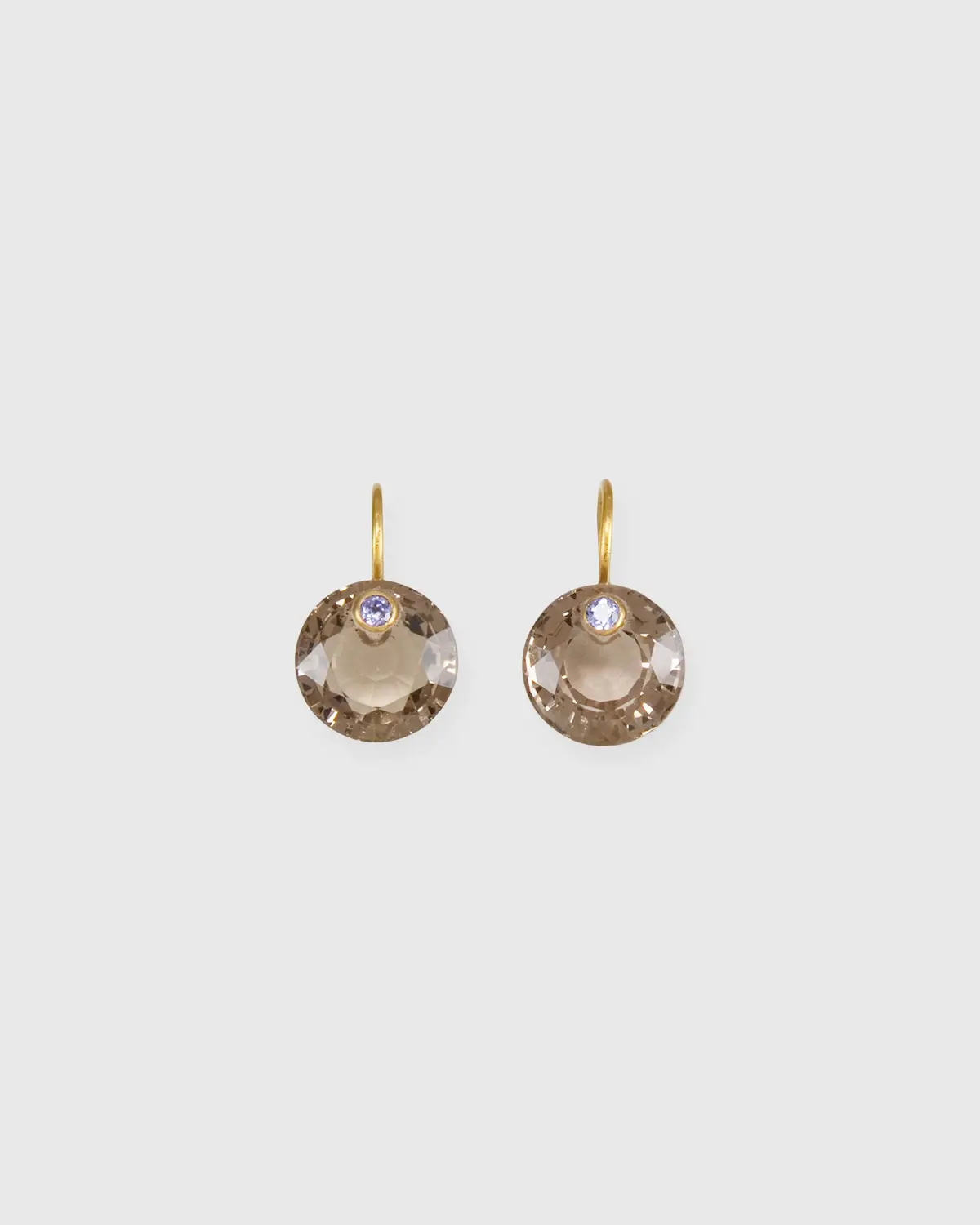 Small Round Gem Earrings In Smokey Quartz/Tanzanite 1