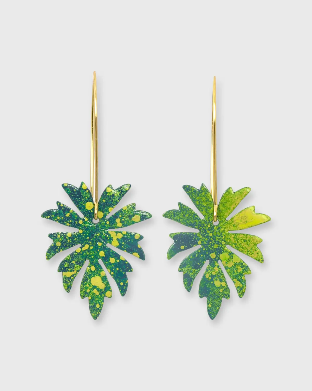 Monstera Earrings In Bluish-Green/Brass 1