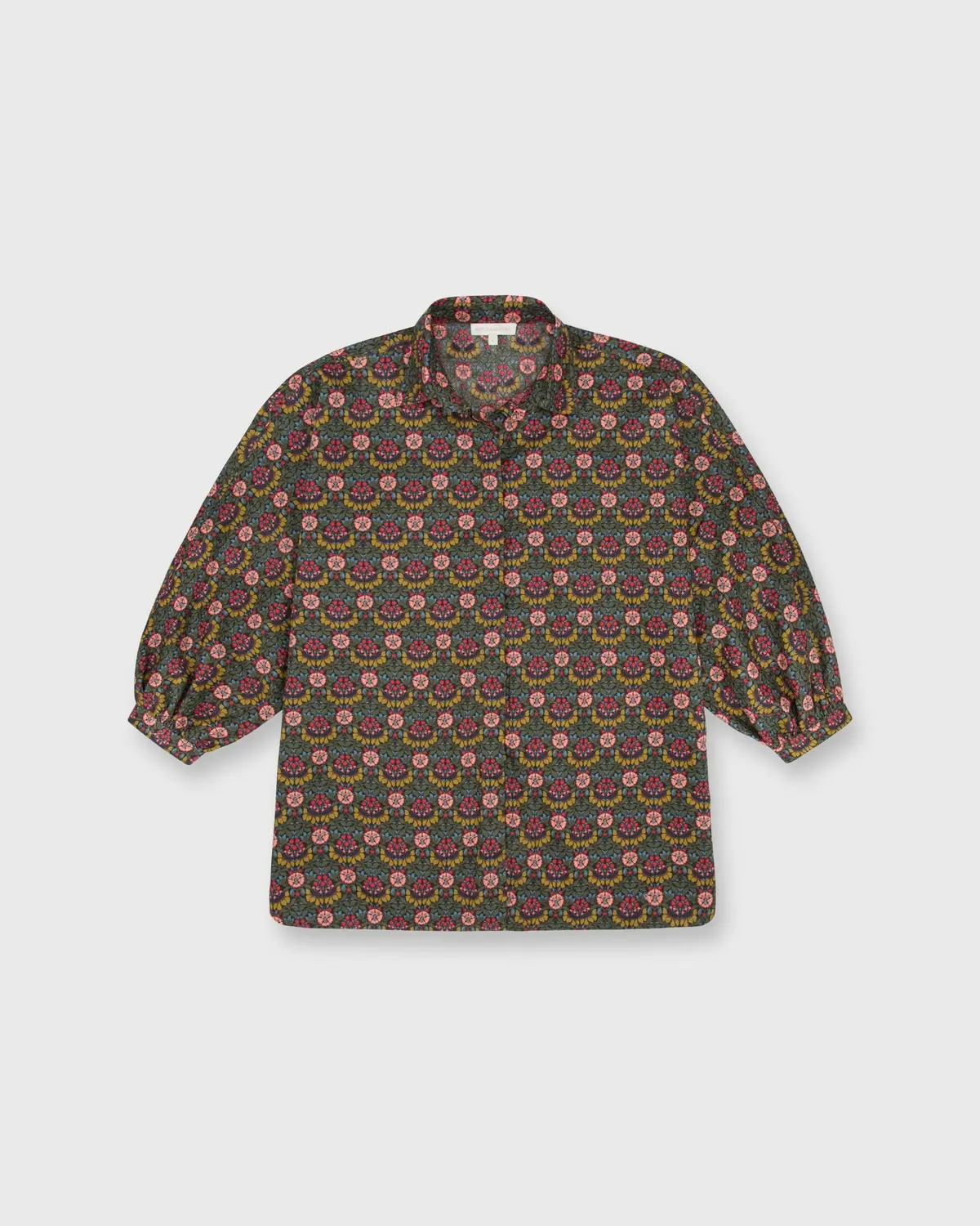 Volume Kimono Shirt In Olive/Berry Multi Persephone Liberty Fabric 1