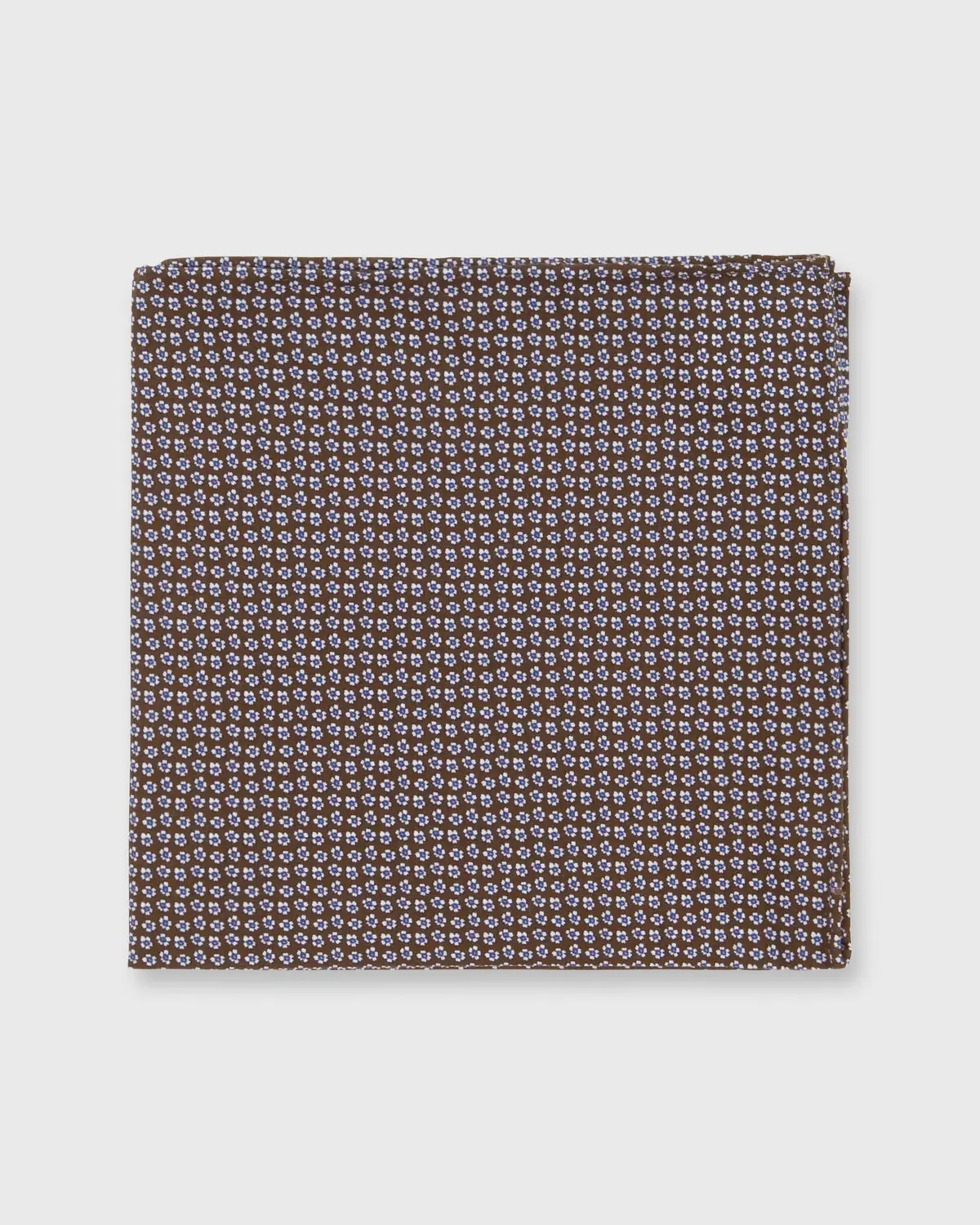 Cotton Print Pocket Square In Brown/Blue Tiny Floral 1