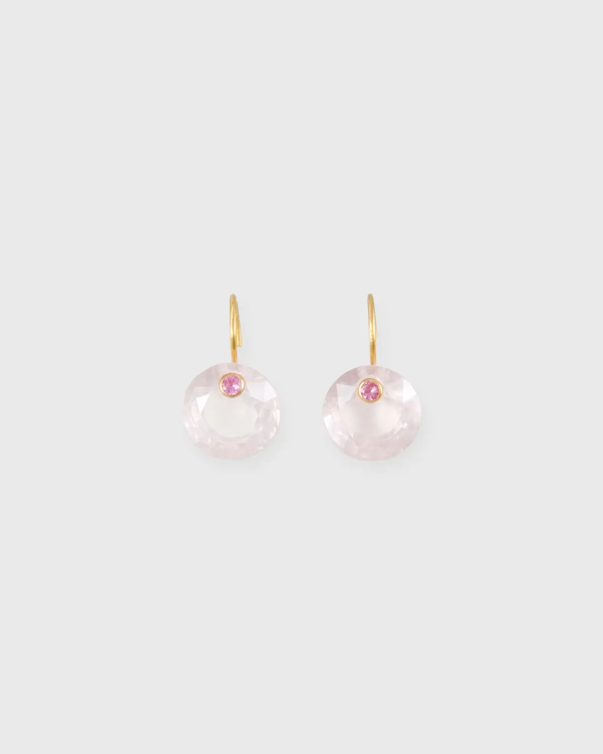 Small Round Gem Earrings In Rose Quartz/Pink Sapphire 1